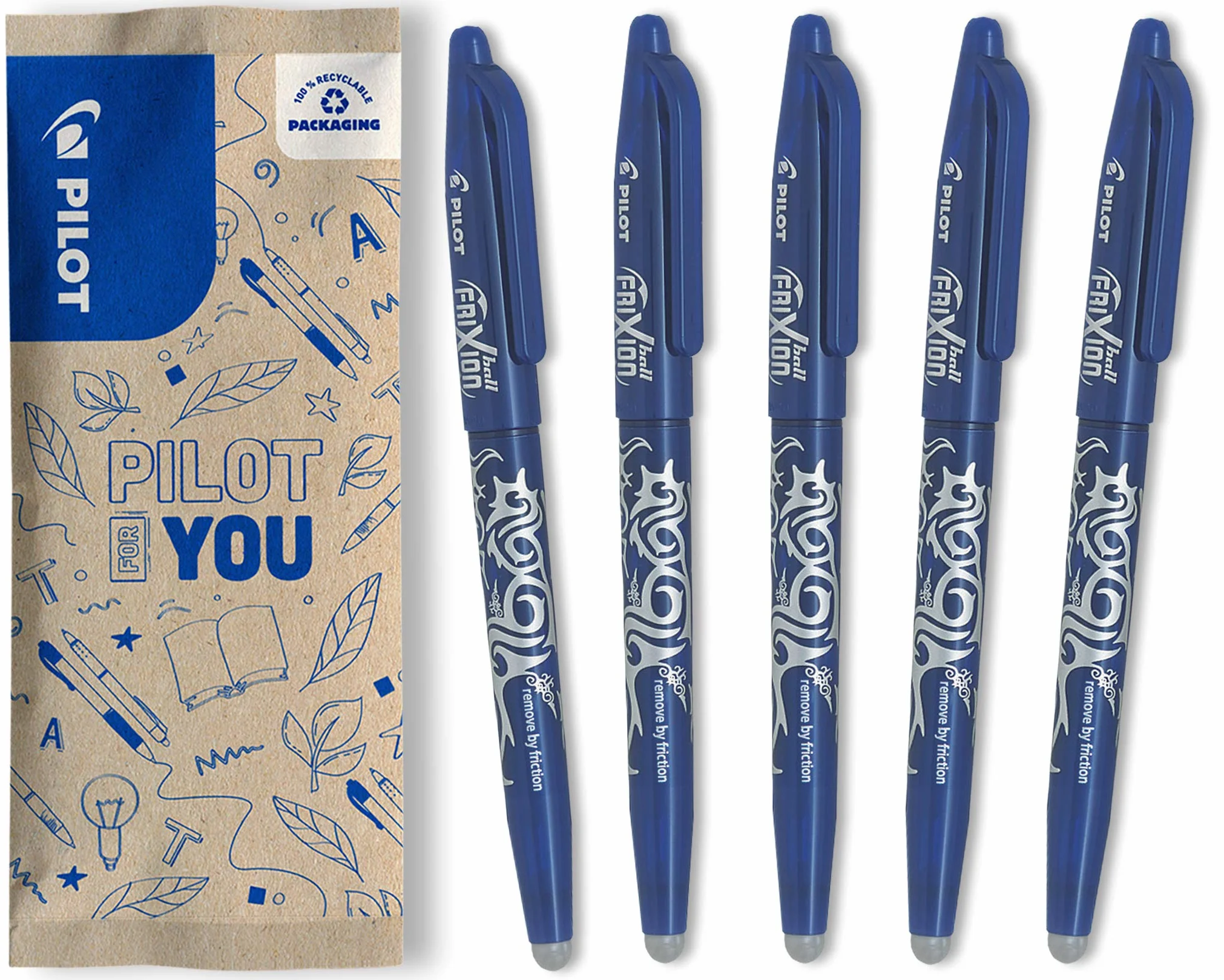 PILOT Frixion Ball Penna Cancellabile Termosensibile Blu Tratto Medio 5 Pezzi