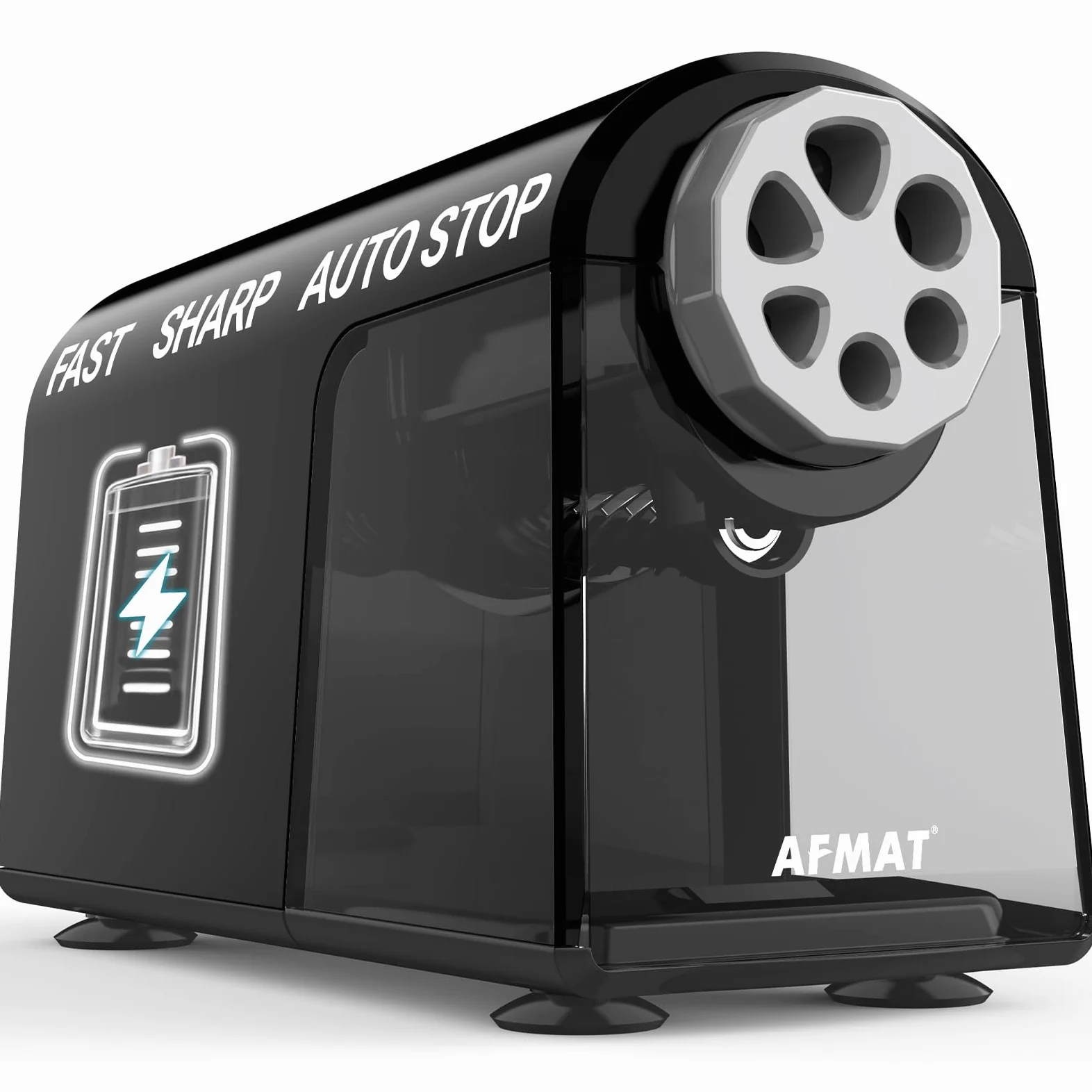 AFMAT Temperamatite elettrico, temperamatite ricaricabile a 6 fori per matite da 6-11 mm, resistente temperamatite automatico da scrivania con grande contenitore, per scuola, ufficio, casa, colore