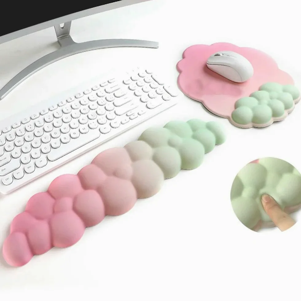 GLDFW Cloud - Supporto poggiapolsi ergonomico in memory foam, base antiscivolo per tastiera e mouse, tappetino per mouse per casa e ufficio