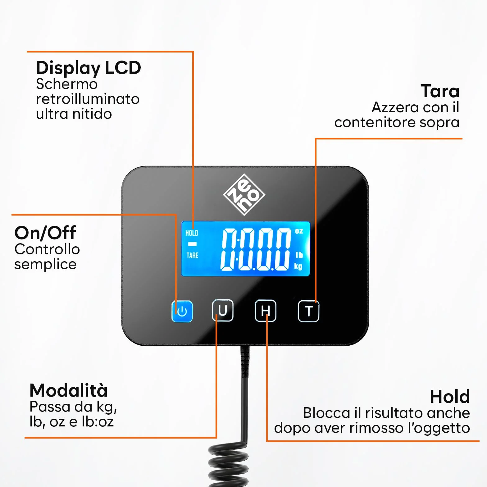 Bilancia Professionale 200 kg/10 g Pesa Pacchi Alta Precisione Funzione Hold Tara Argento