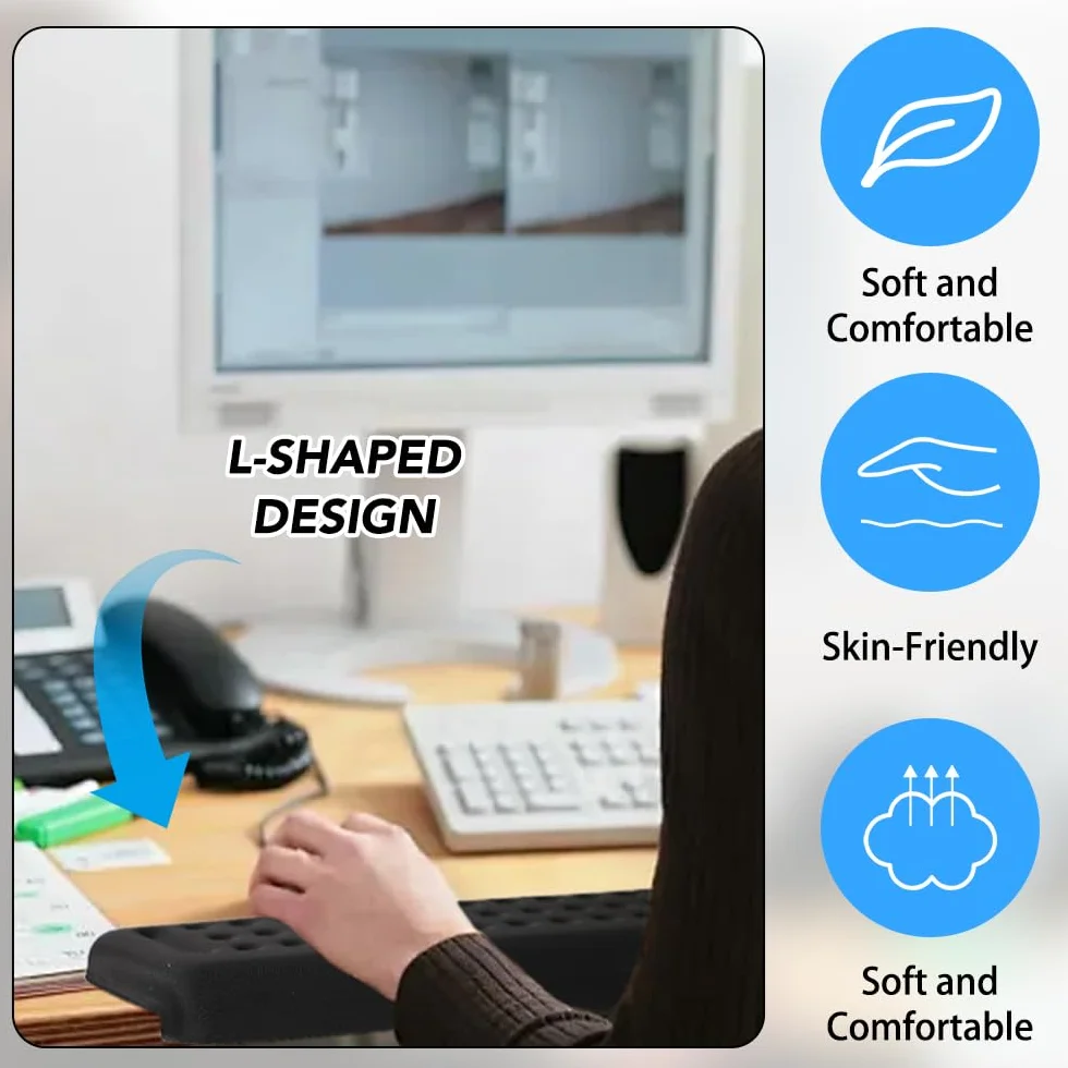 Gomitiere da scrivania a forma di L, 2 pezzi, poggiapolsi a forma di L, con tappetini ergonomici per mouse, gomiti in memory foam, supporto per palmo, polso e avambraccio, ufficio casa
