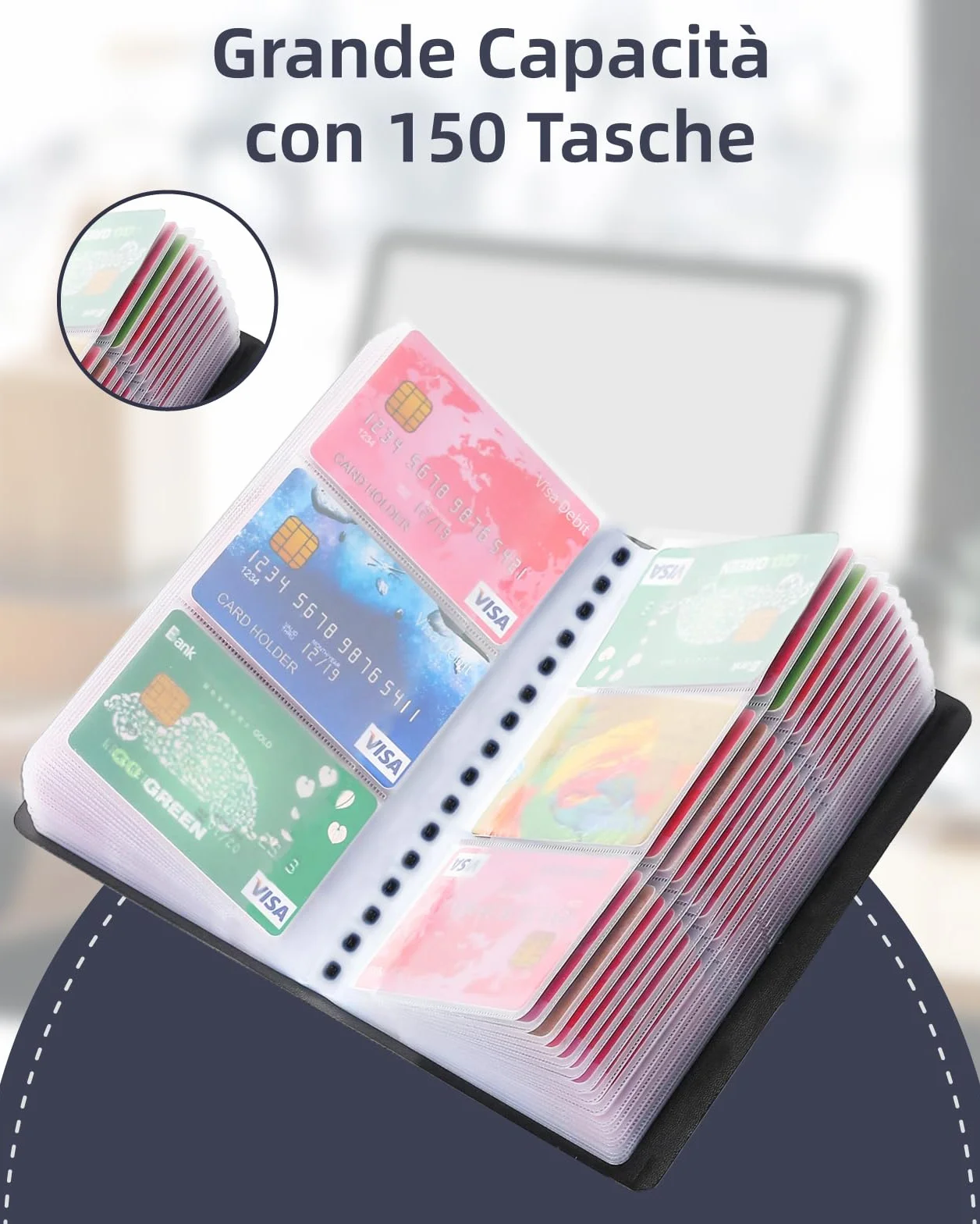Zacro Porta Biglietti da Visita in PVC 240 Carte Portafoglio Porta Carte di Credito Nero