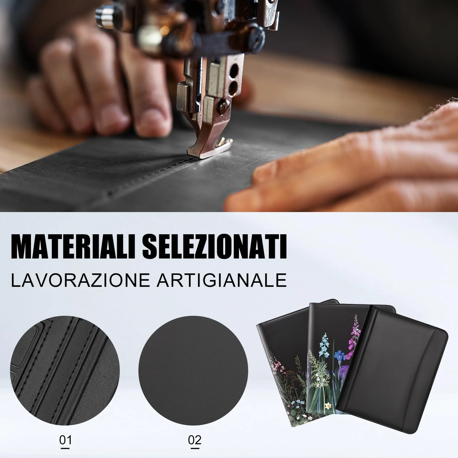 Leathario Cartella portadocumenti A4 pelle vegana organizer con cerniera Nero