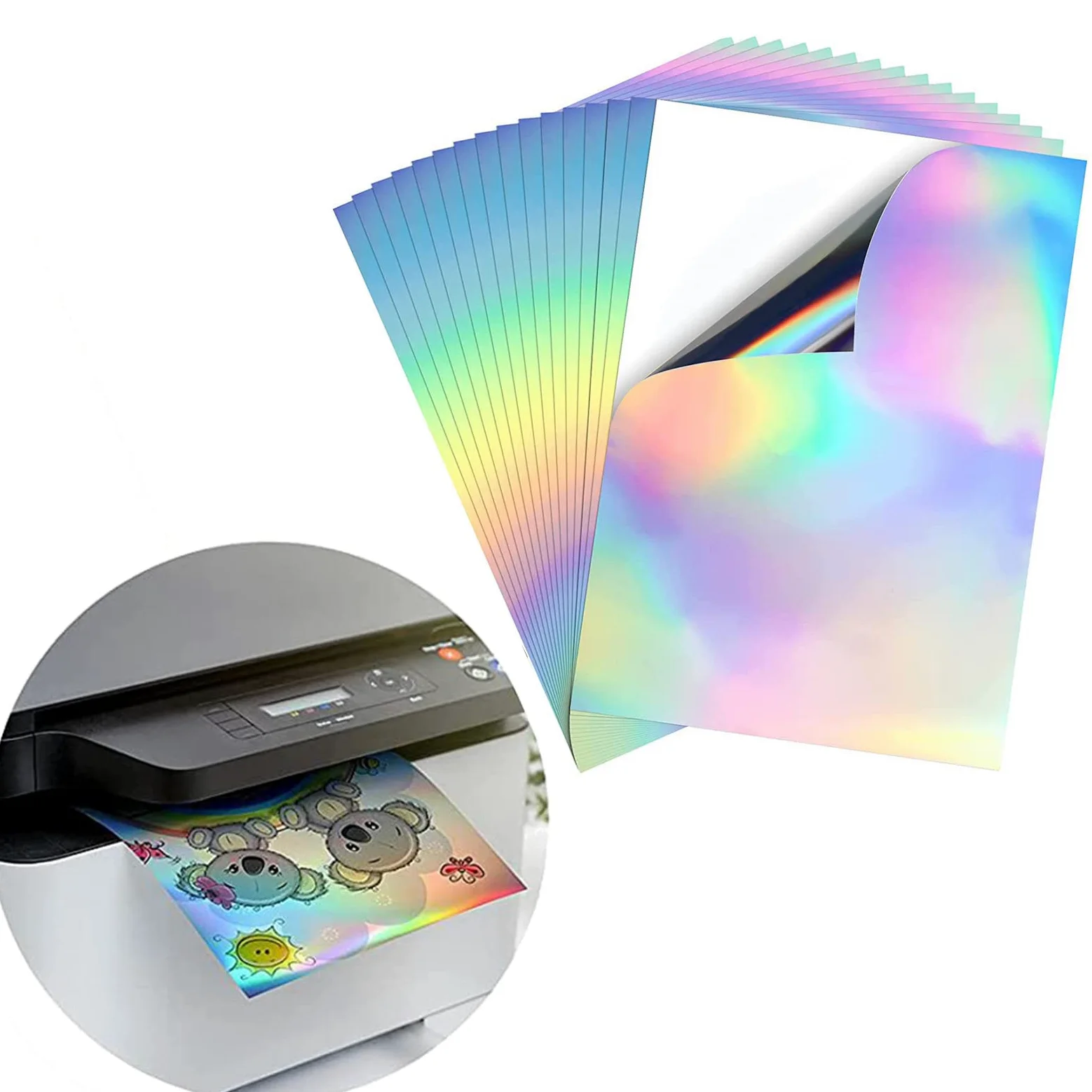 20Pcs A4 Arcobaleno Carta adesiva Stampabile Carta Adesiva Si Asciuga Rapidamente Impermeabile Adesivo per Stampa Trasparente Carta Adesiva per Stampante Lucida per Stampante Impermeabile Impermeabile
