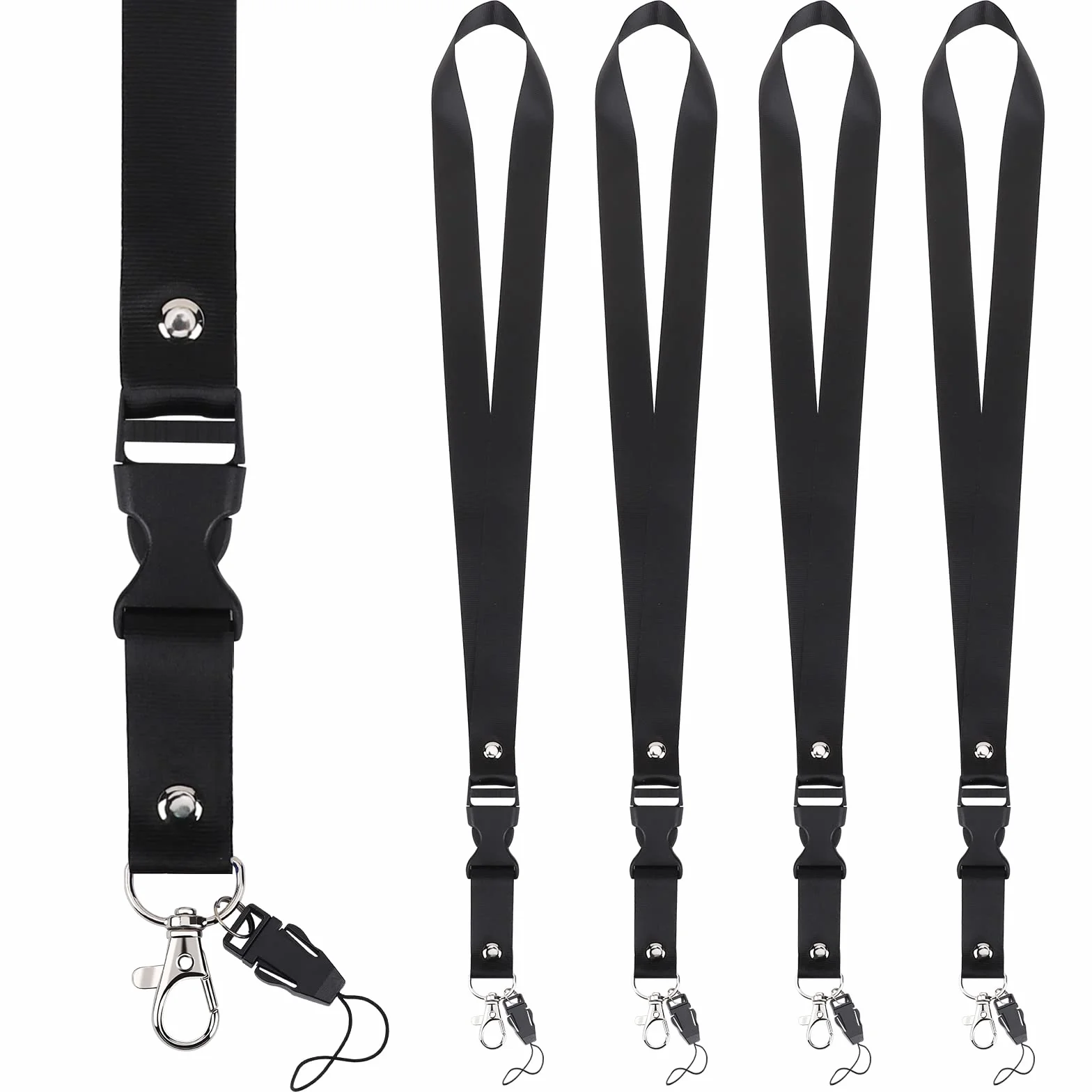 Segus Lanyard Cordino del Collo Nero 5 Pezzi con Fibbia Aragosta Rimovibile Nylon Imitazione Portabadge