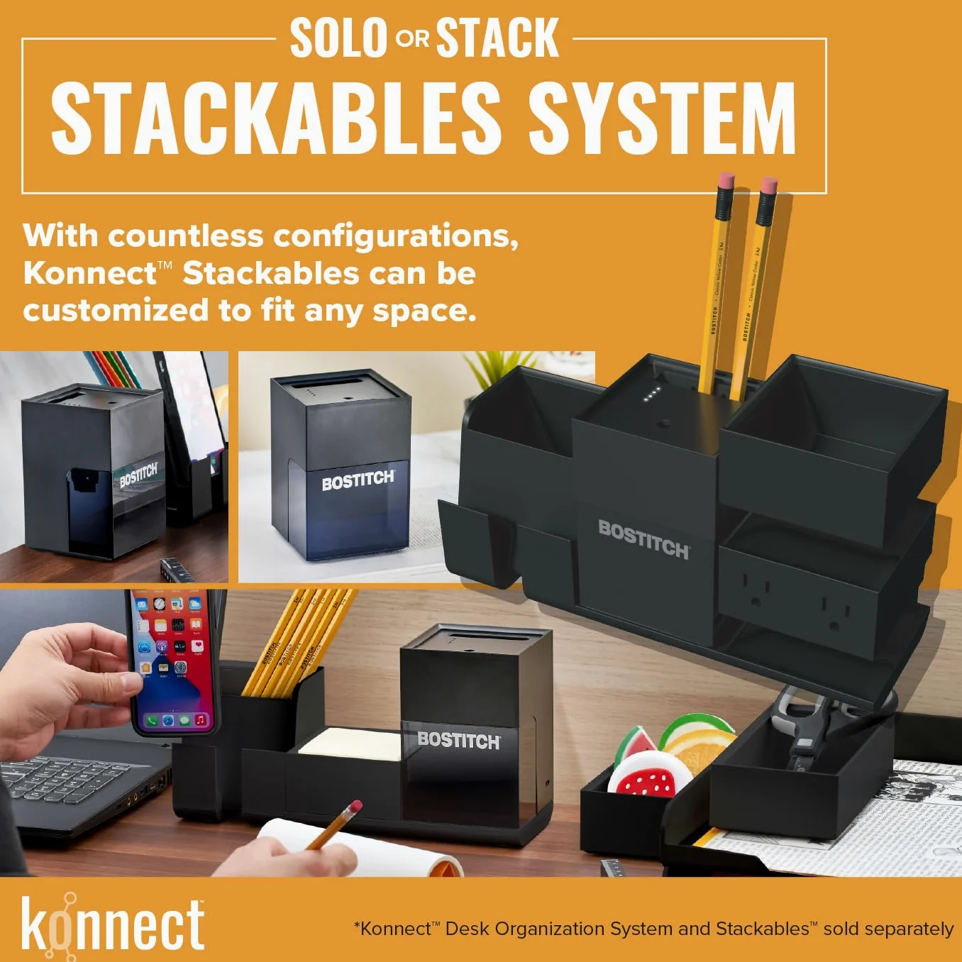 Bostitch Konnect - Temperamatite a batteria ricaricabile per organizer da scrivania KT2 n. 2/matite colorate, nero