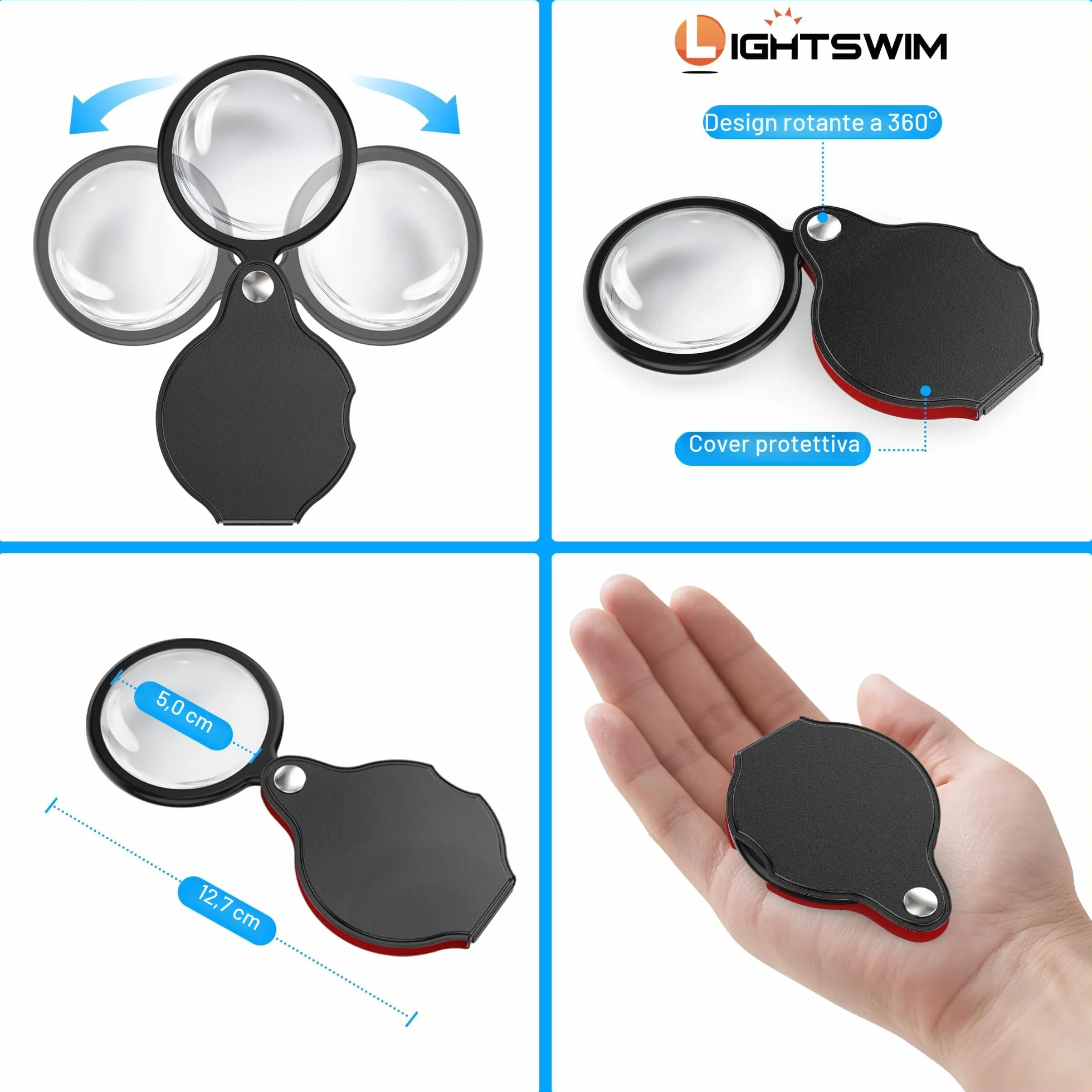 Lente d'ingrandimento da collo con luce 138mm 5X portatile illuminata 10X migliorate