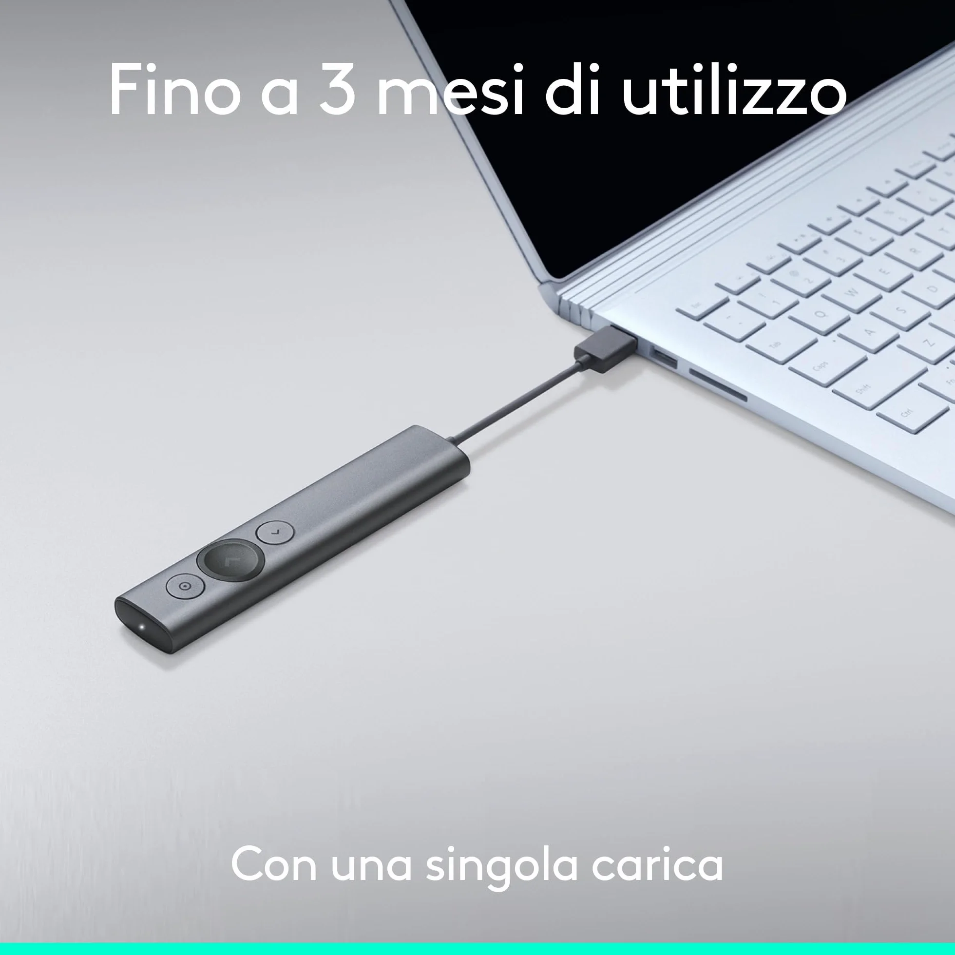 Logitech Spotlight Presenter, Puntatore Laser per Presentazioni Wireless, 2,4 GHz e Bluetooth, ‎Ricevitore USB, Puntatore Laser Digitale, Portata 30 Metri, Timer, PC/Mac/Android/iOS - ‎Grigio