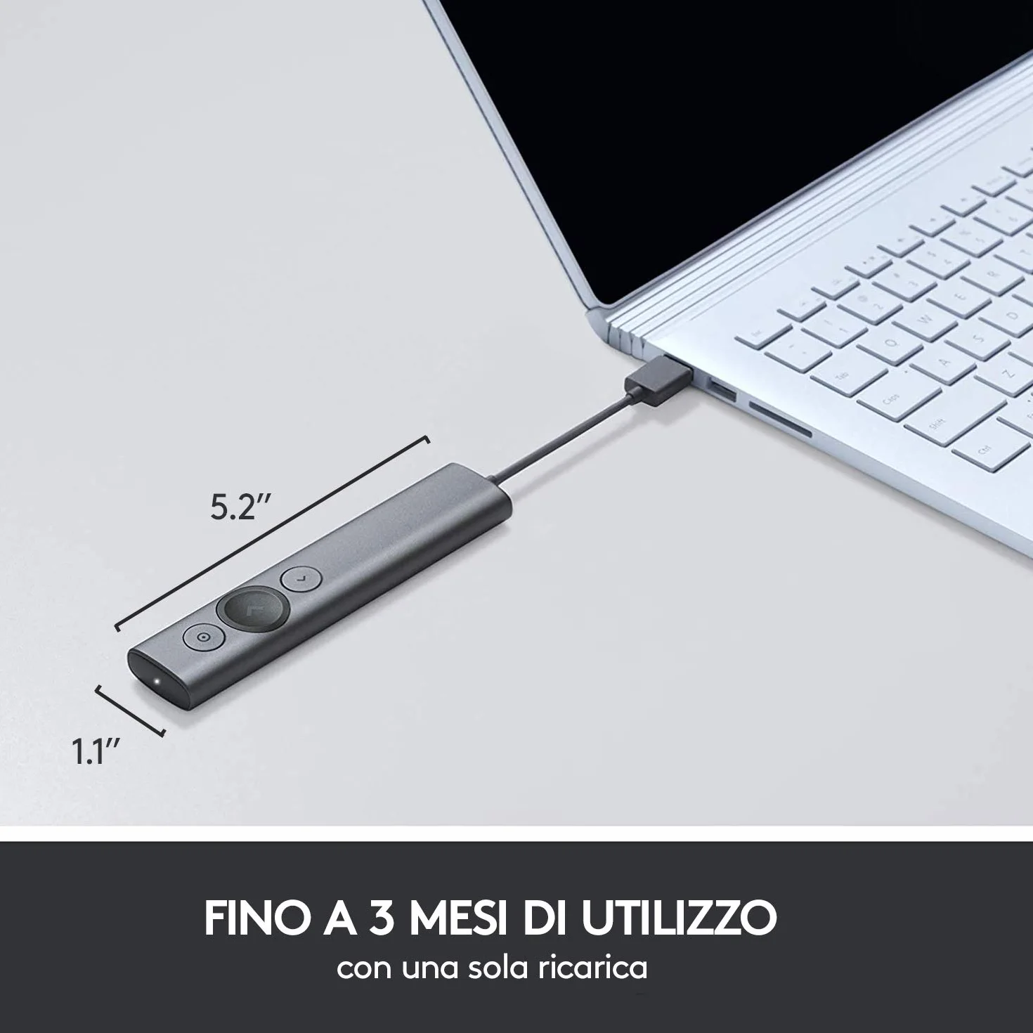 Logitech Spotlight Presenter, Puntatore Laser per Presentazioni Wireless, 2,4 GHz e Bluetooth, ‎Ricevitore USB, Puntatore Laser Digitale, Portata 30 Metri, Timer, PC/Mac/Android/iOS - ‎Grigio