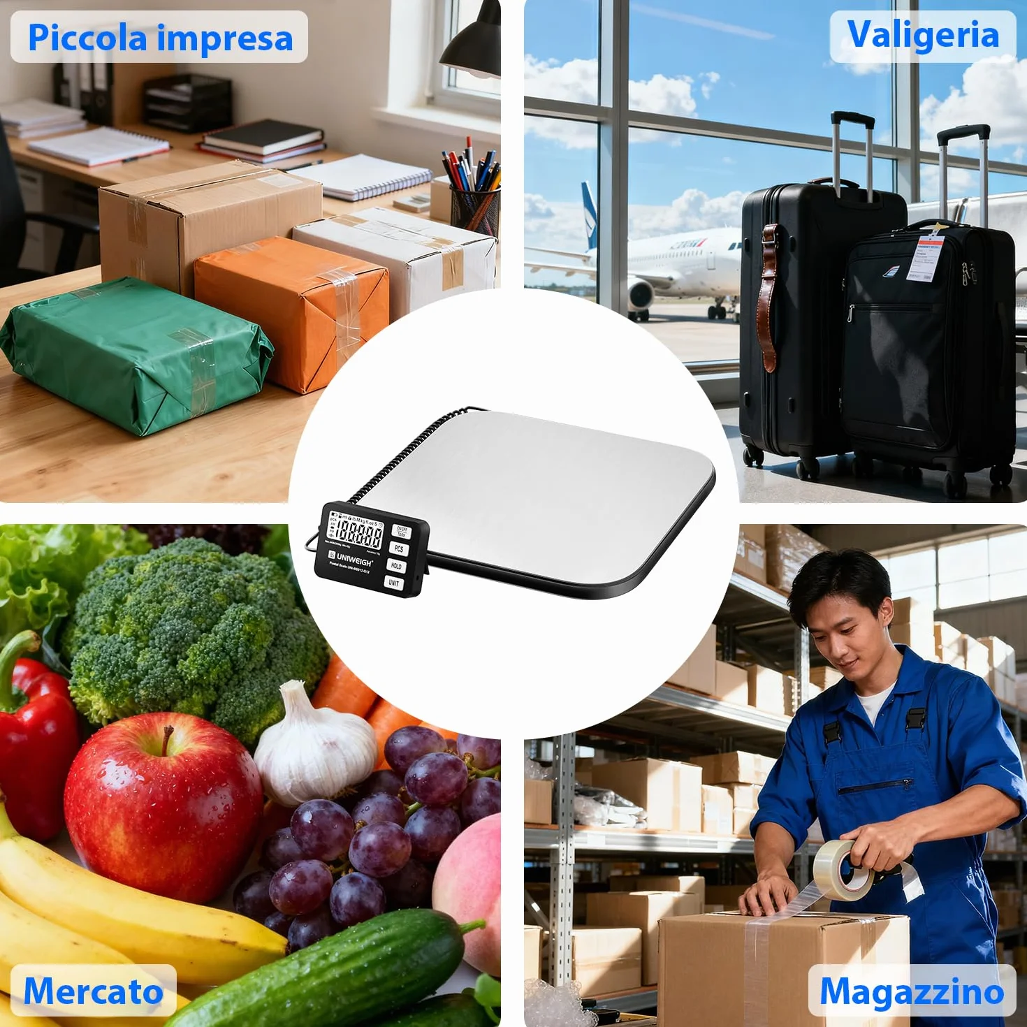 UNIWEIGH Bilancia per pacchi 440 lb 0,35 oz digitale PCS Tenuta Tara