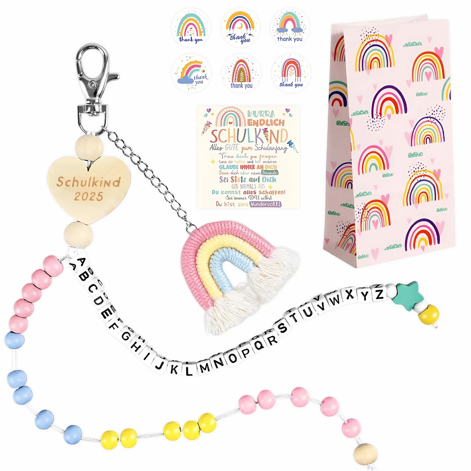 Collana regalo inizio scuola con sacchetto e chiusura a catena 2025 portafortuna con biglietto di auguri
