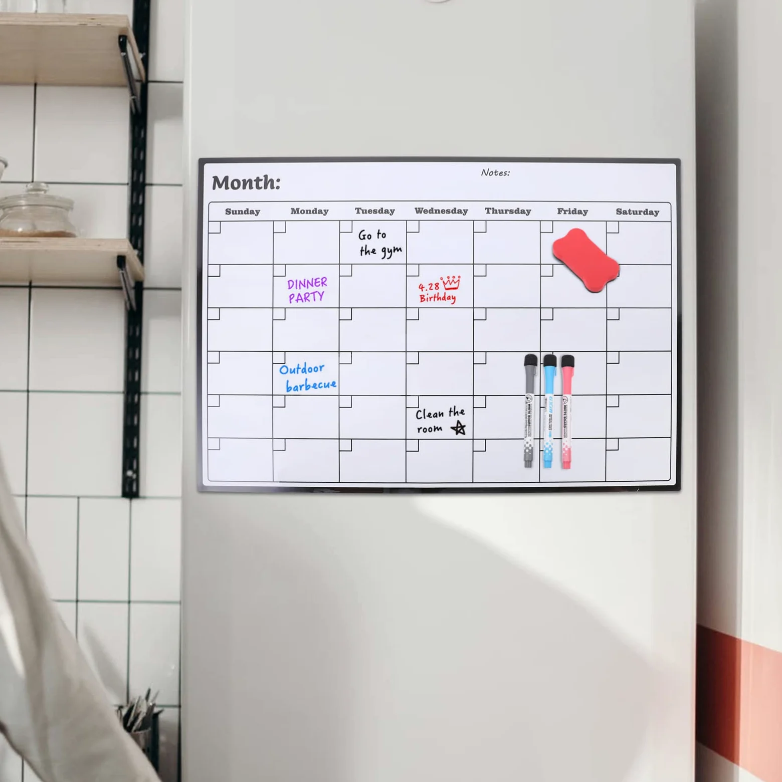 Agenda Mensile Magnetica Congelatore Pianificatore Mensile della Lavagna Calendario Bianca Magnetico PVC