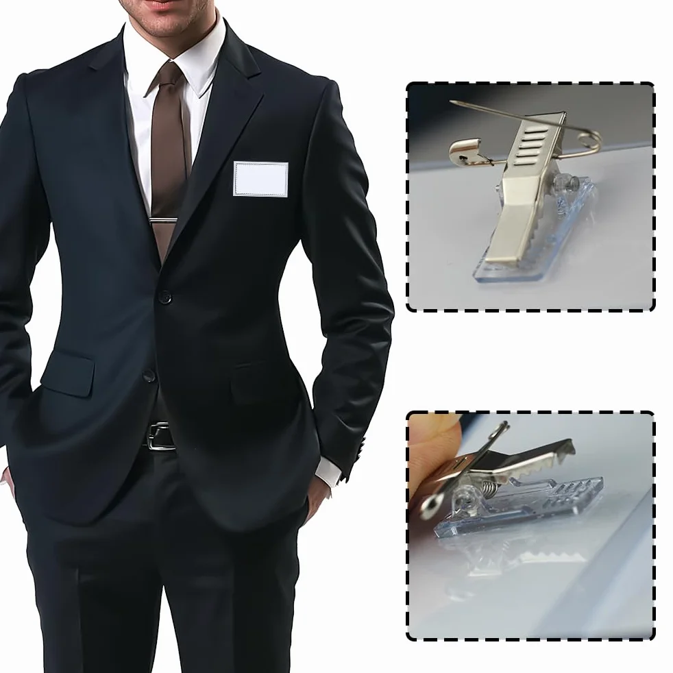 Porta Badge PVC Trasparente Confezione da 24 con Clip per Ufficio
