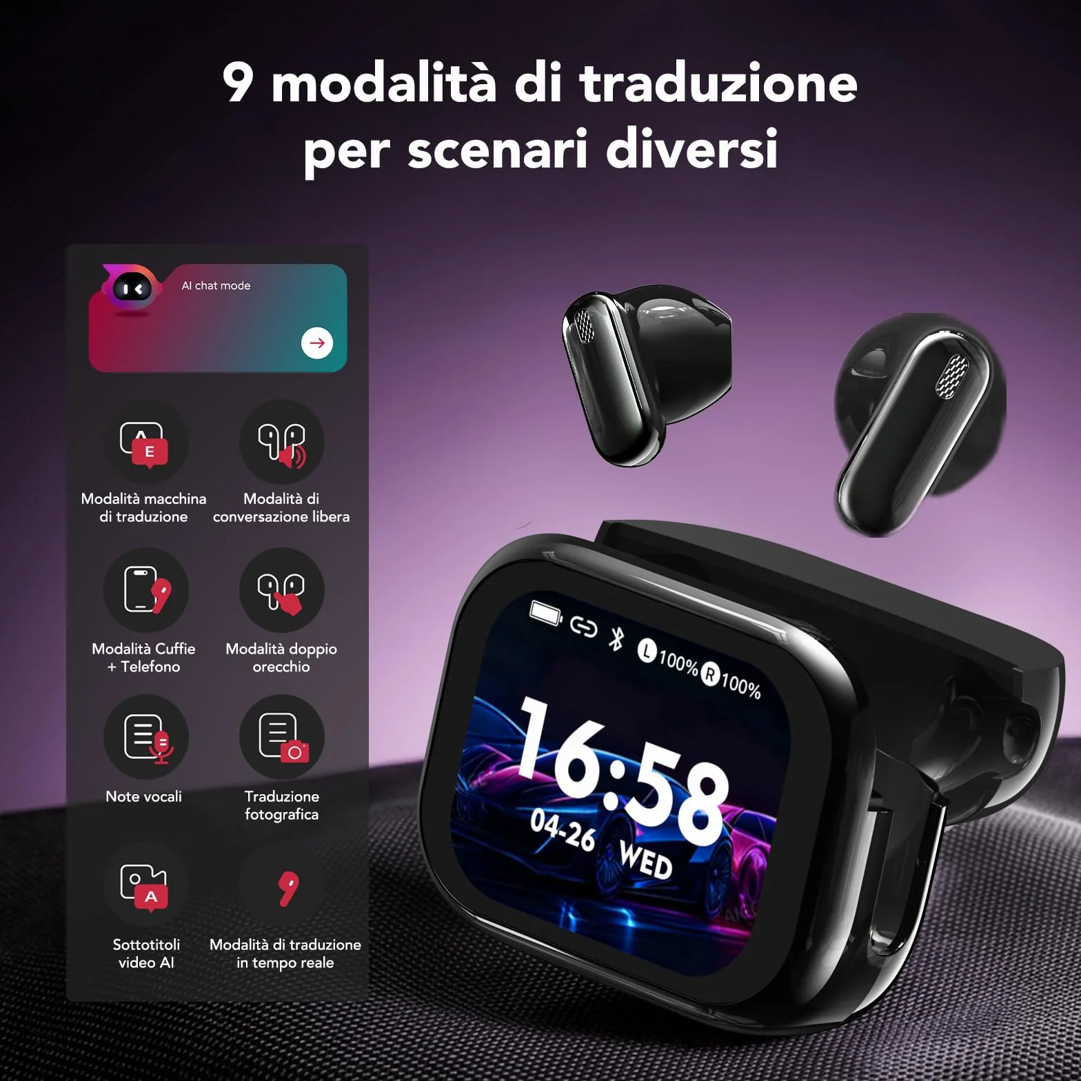 AI Cuffie Traduzione Simultanea, 2026 Auricolari Bluetooth 6.0 Wireless, 4 in1 Traduttore Simultaneo Vocale 60 Ore con ENC, 150 Lingue Auricolari Traduttori Istantanei Vocali Gratuite