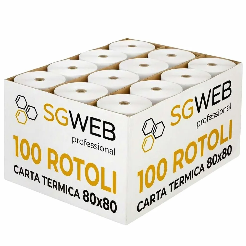 Rotoli Carta Termica 80x80 per Registratore di Cassa Fiscale, Foro 12 mm, Senza BPA, Bianco (100 pz)