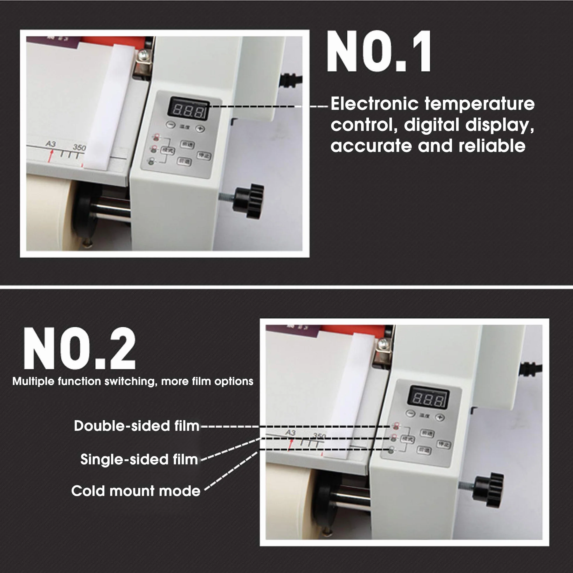 Laminatrice di riempimento a freddo a caldo, macchina di laminazione termica su un lato e su due lati con controllo della temperatura per documenti, foto, schede Max. Larghezza 35 cm