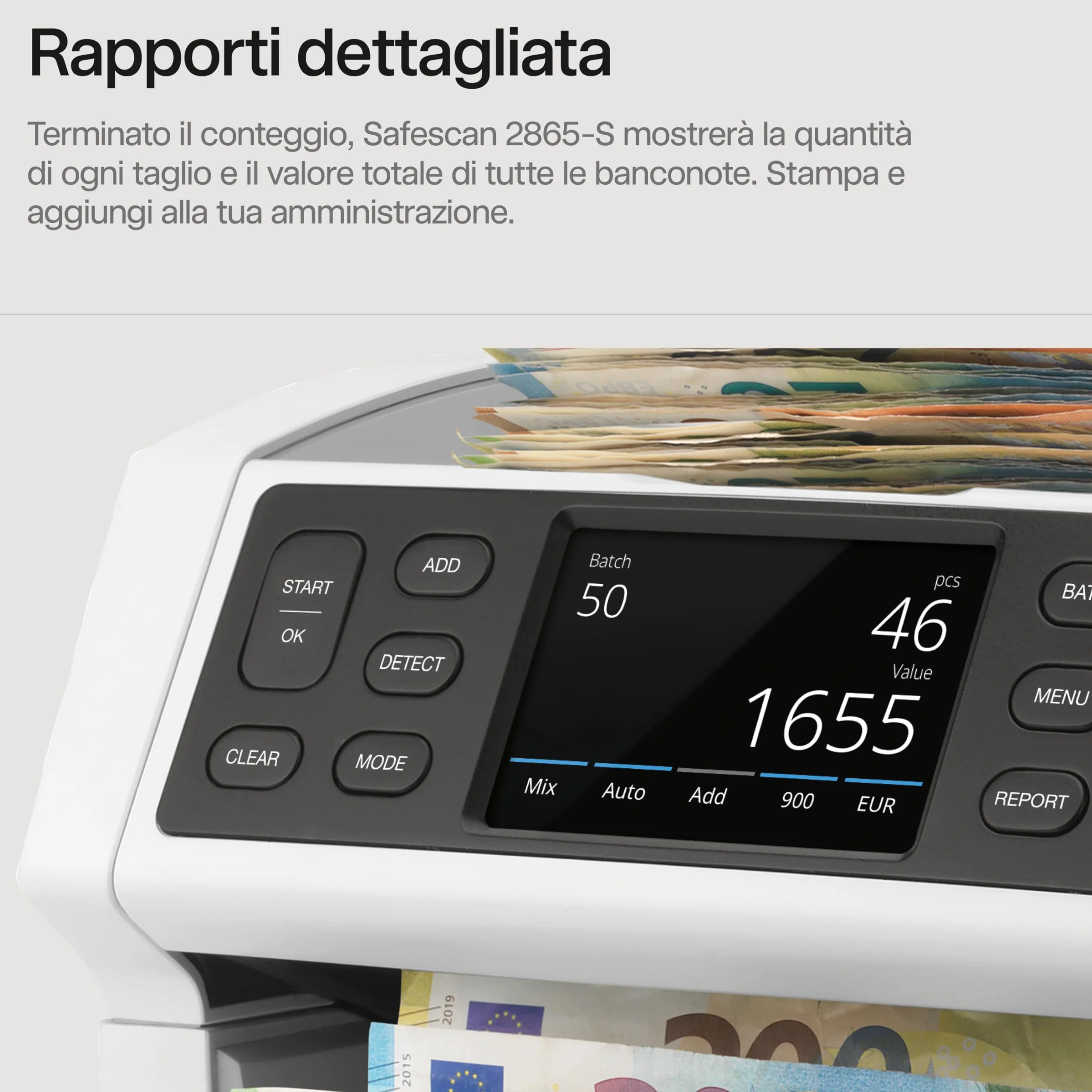 Safescan 2865-S Contabanconote che conta banconote miste - Contabanconote con verifica banconote a 7 punti - Contabanconote con interfaccia multilingue