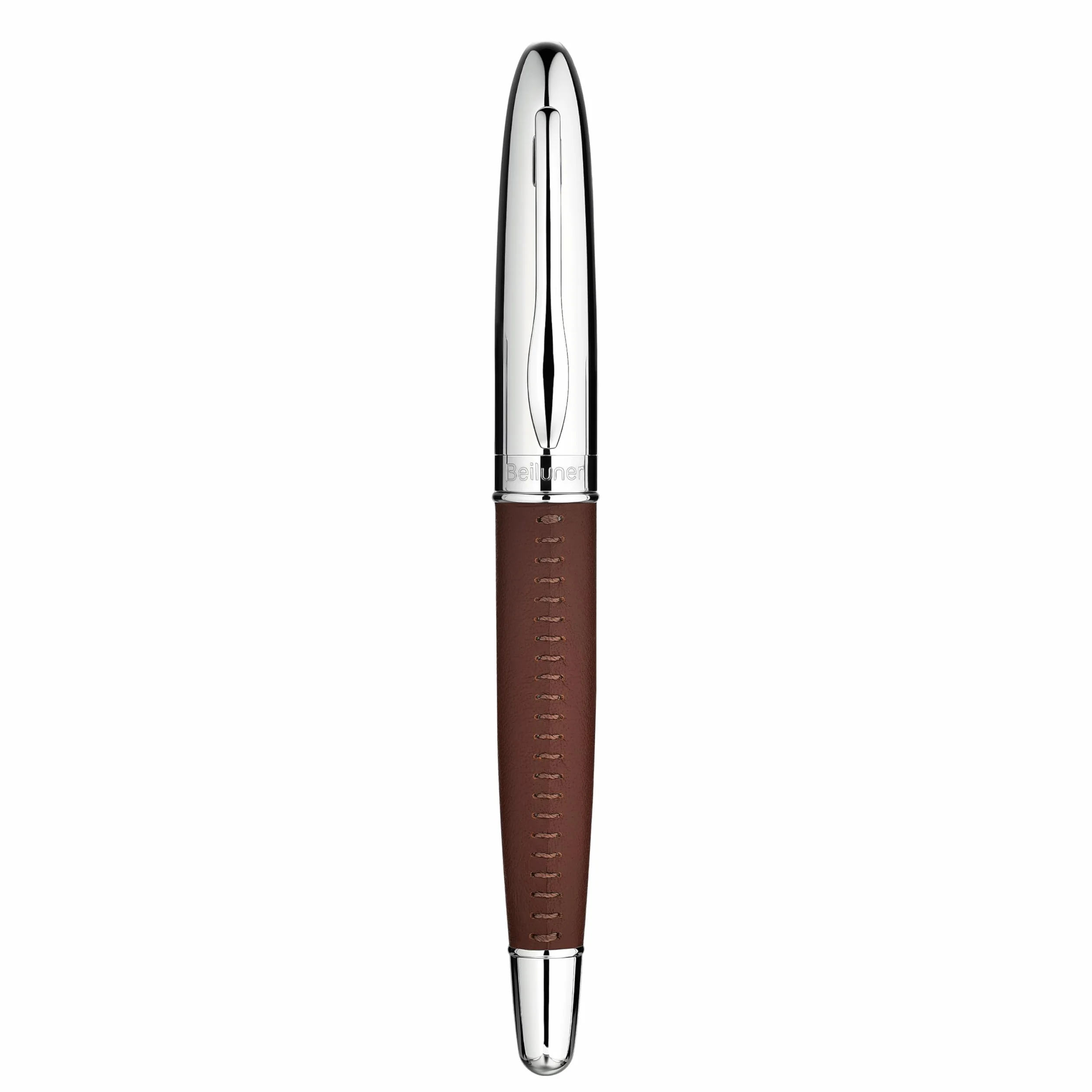 BEILUNER 318 Penna Rollerball di Lusso in Pelle, Pelle Premium Cucita a Mano & Finitura Cromata, Ricambio Schmidt, Miglior Set Regalo Manageriale per Uomo e Donna, Penna Riempiibile - Marrone