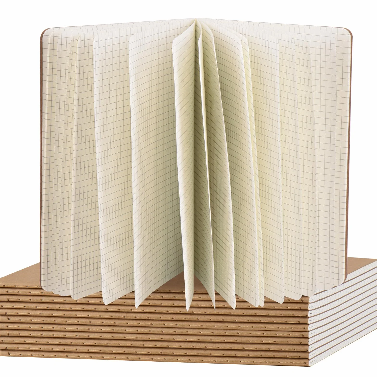 ZCZN Quaderno A5 Quadretto, 12 Pezzi Copertina Kraft, 30 Fogli/60 Pagine, Taccuini per Ufficio e Scuola