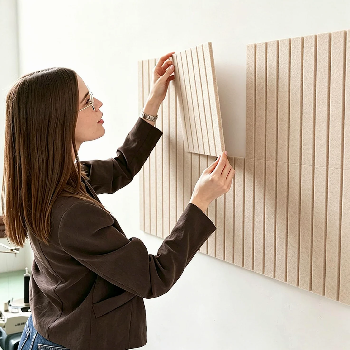 Bacheca in feltro, grande bacheca in sughero, alternativa a piastrelle da parete in sughero, 12 x 36 cm, con puntine, confezione da 12 pannelli da parete a doghe, autoadesiva, per pareti, ufficio