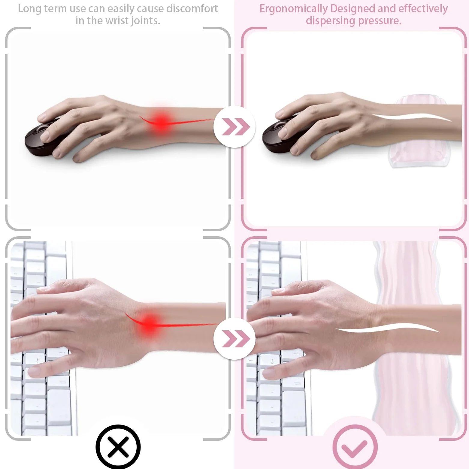 Poggiapolsi in gel per tastiera e mouse, ergonomico e trasparente, poggiapolsi per gaming, computer, laptop, ufficio, colore rosa