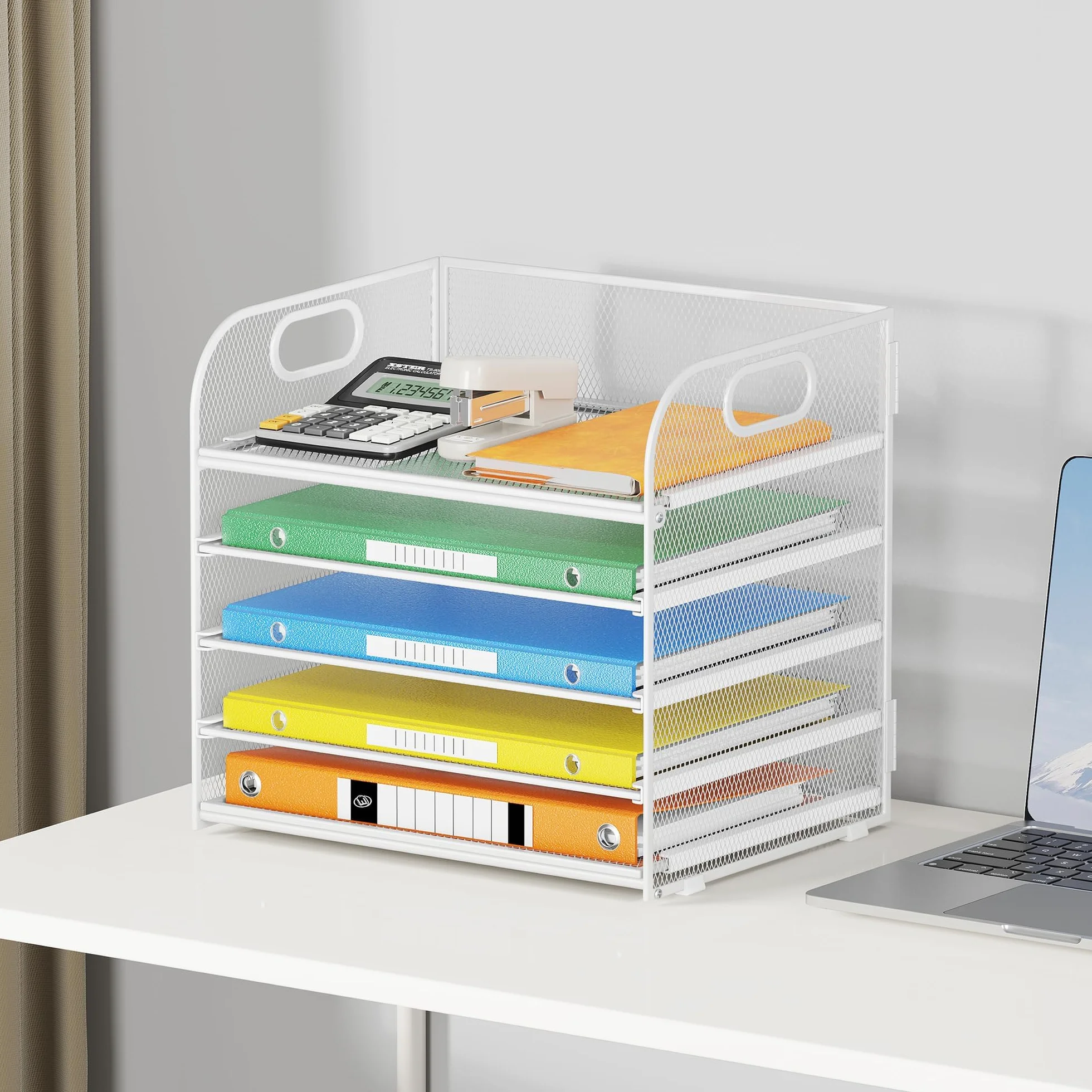 VITVITI Organizer Scrivania,5 Livelli Porta Documenti Scrivania, Rete in Porta Fogli a4 da Scrivania Accessori per Casa Ufficio (Bianco)
