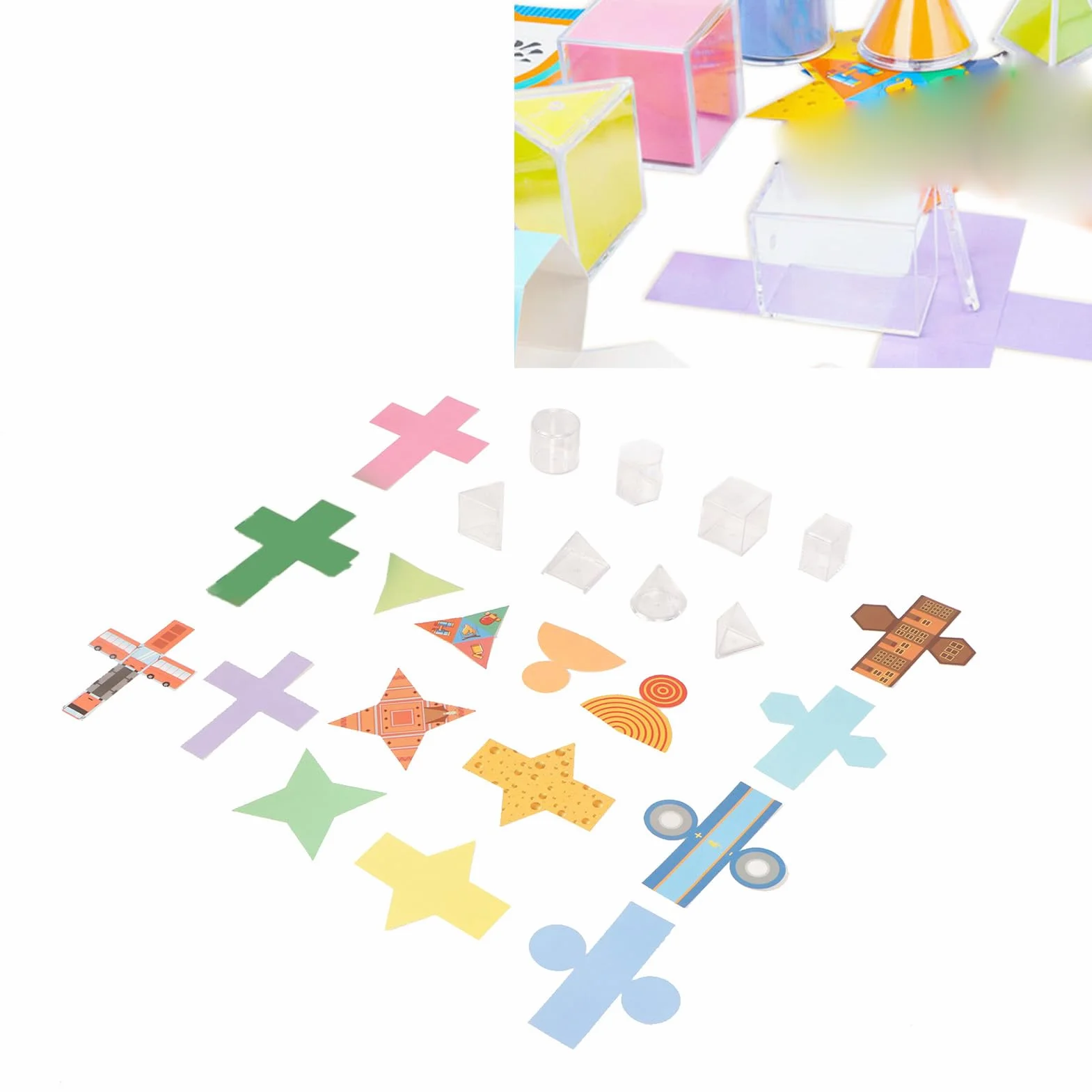 Solidi Geometrici Trasparenti 8 Pezzi Forme 3D Educative con Carta Pieghevole Coperchi Rimovibili