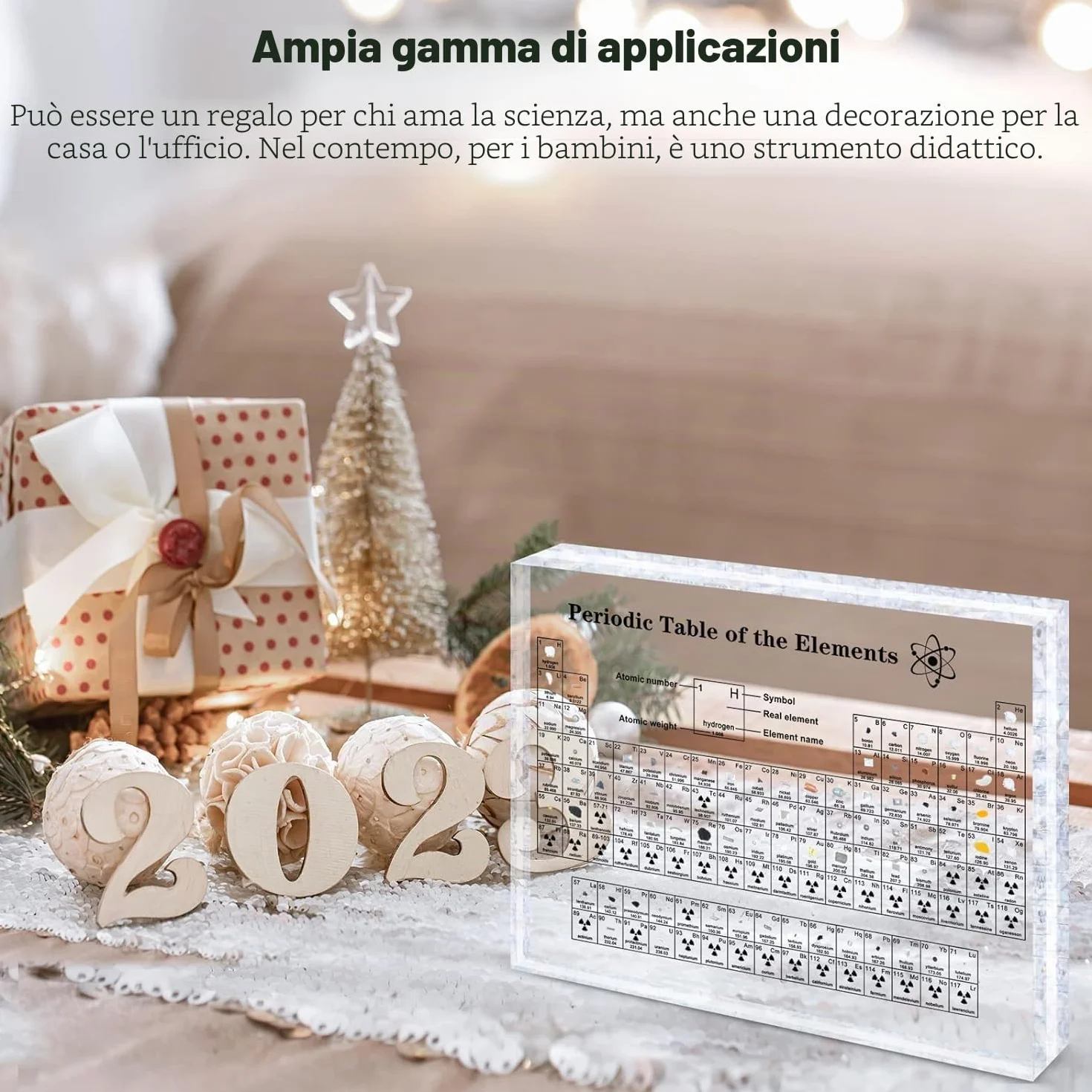 Giftota - Tavola Periodica degli Elementi in Acrilico (16 x 12 x 2,7 cm) - 83 Elementi - Regalo di Chimica per Studenti