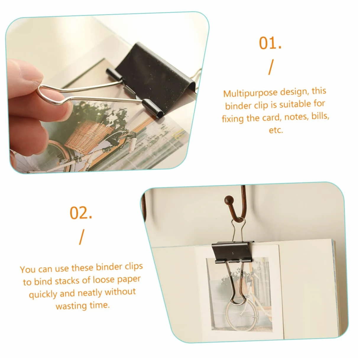 Fermagli Ufficio Binder Clips Neri 36pezzi in Ferro per Fogli | Raccoglitori Documenti Ufficio, Oggetti Scuola e Cartoleria Scuola, Clip Lenzuola, Festa Scuola Decor