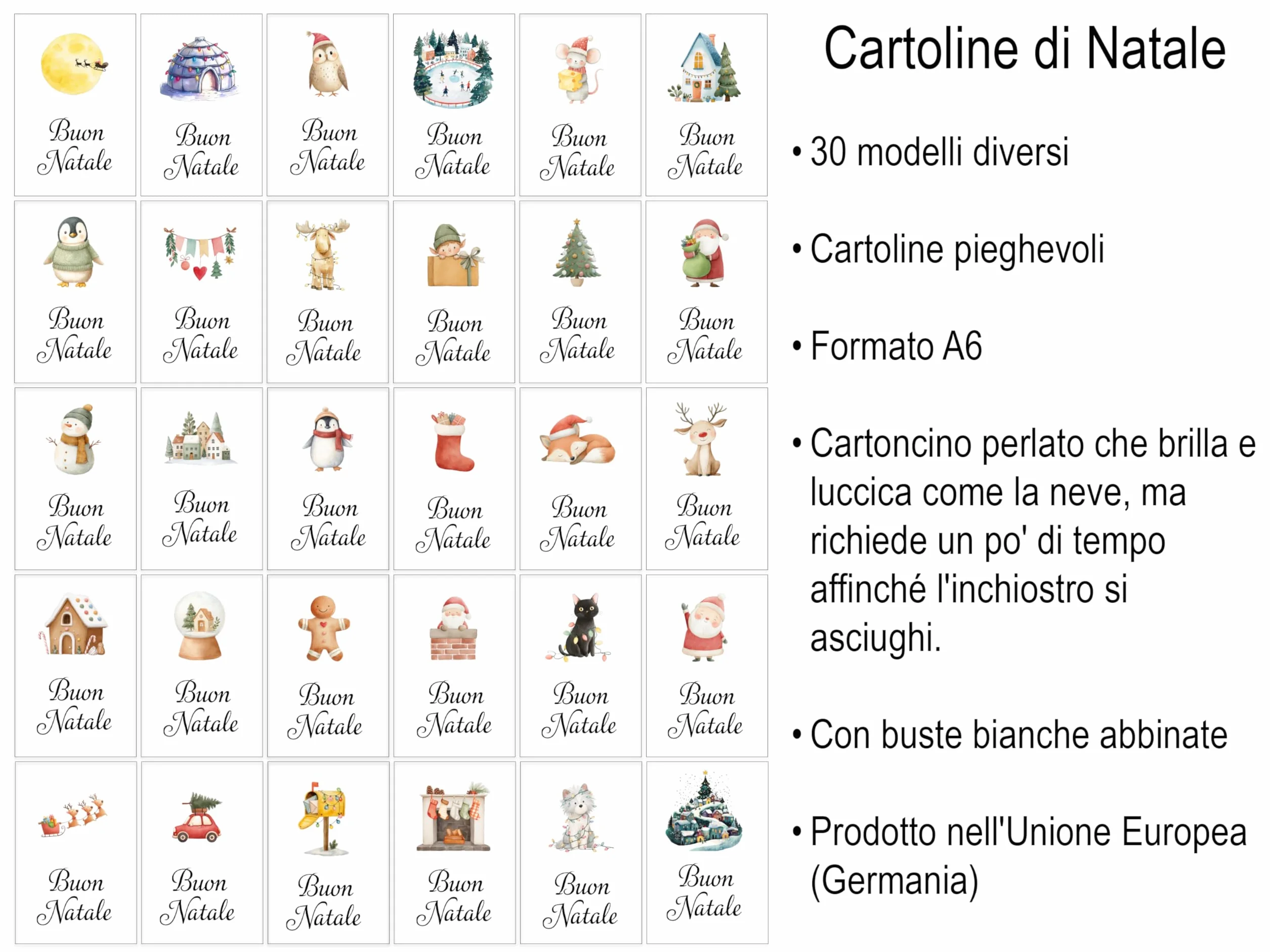 Biglietti di Natale in Italiano A6 con Buste Bianche – Set di 30 per Auguri Festivi