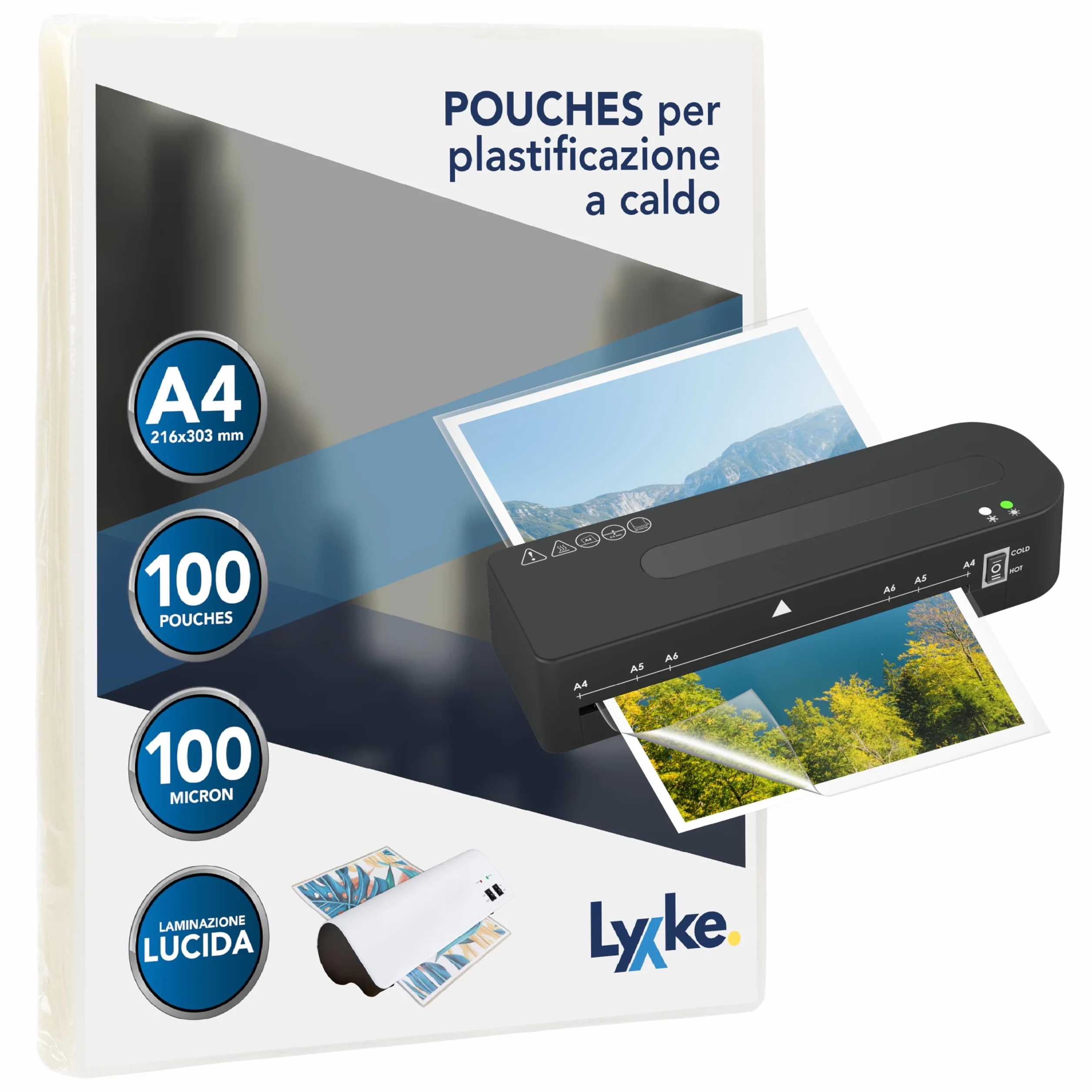 Fogli Plastificatrice A4 100 pz 2x100 micron Lucidi Premium Anti-inceppamento Trasparenti per Foto Documenti