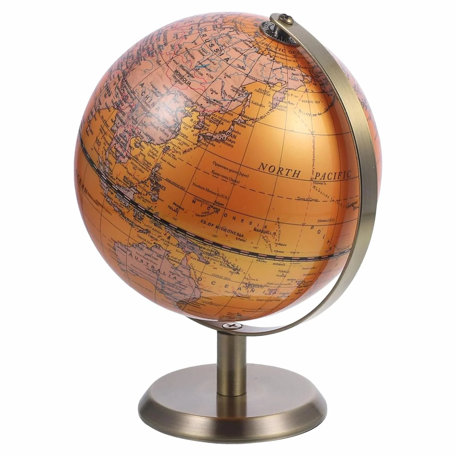 Mappamondo da Scrivania Decorativo in ABS e Metallo 14 CM con Etichette in Inglese Globo per Ufficio e Aula Scolastica Ornamento Educativo per Studio e Soggiorno