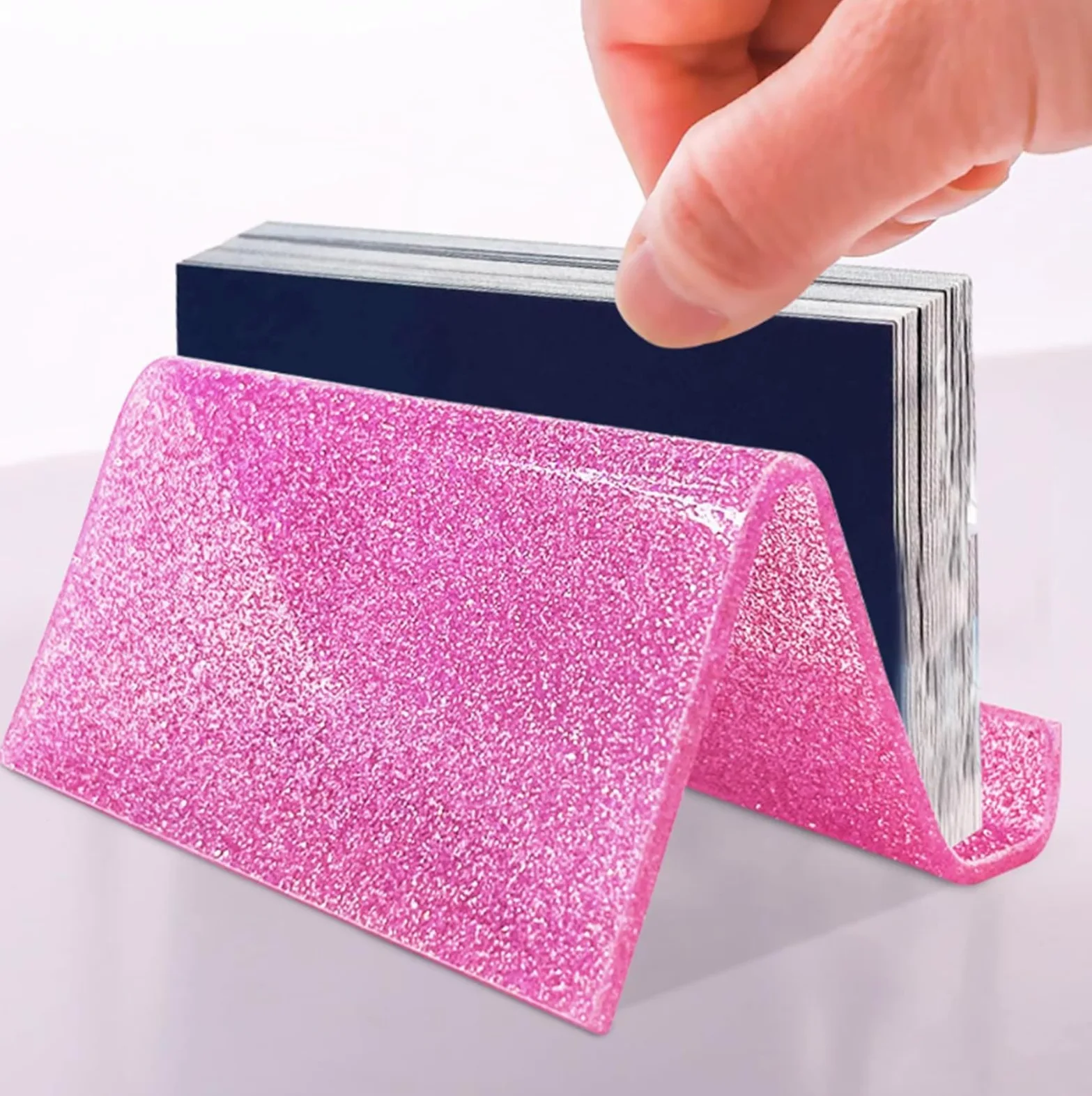 Espositore per Biglietti da Visita, Porta Biglietti da Visita in Acrilico per scrivania, per Ufficio, per casa (Blu 4,5x9x6 cm)