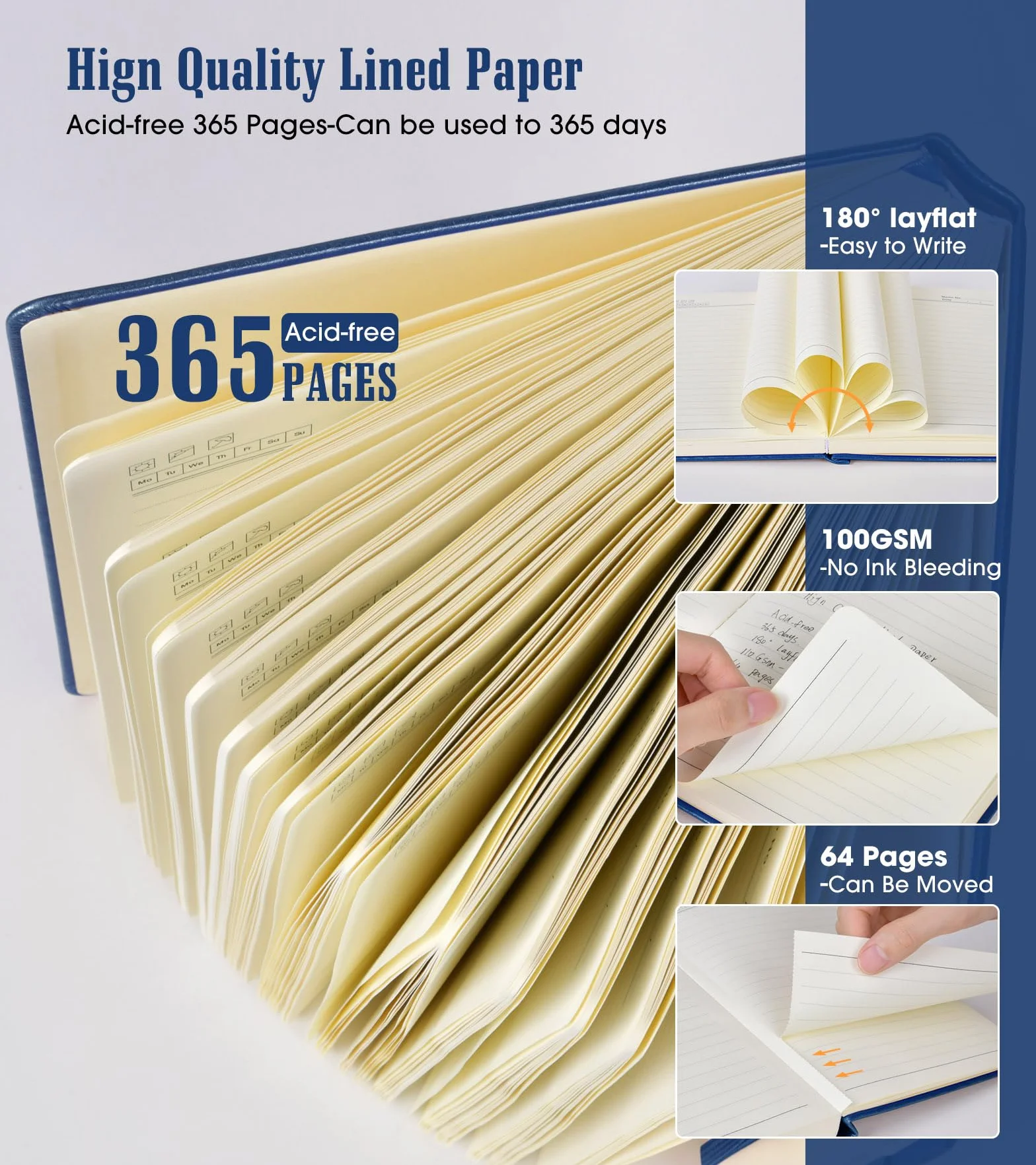 Taccuino a righe, 365 pagine, formato B5, grande, per scrivere a righe universitarie, diario in pelle con copertina rigida per donne e uomini, quaderno quotidiano per lavoro, prendere appunti, carta