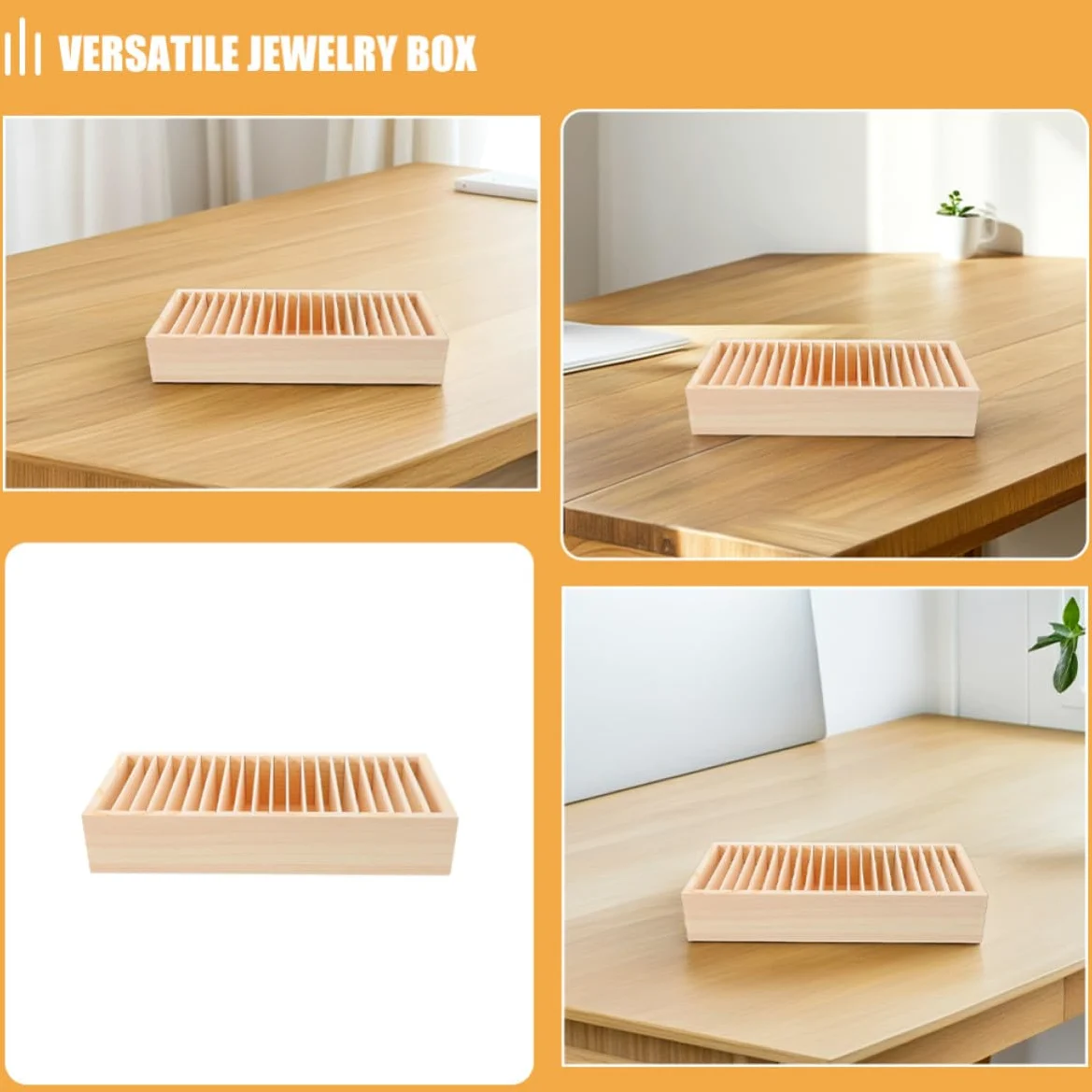 2pezzi Scatola in Legno Multi-scomparti Porta Carte Porta Biglietti da Visita Organizer Rimovibile per Ufficio Casa con Spazio Ampio e Materiale Robusto Naturale