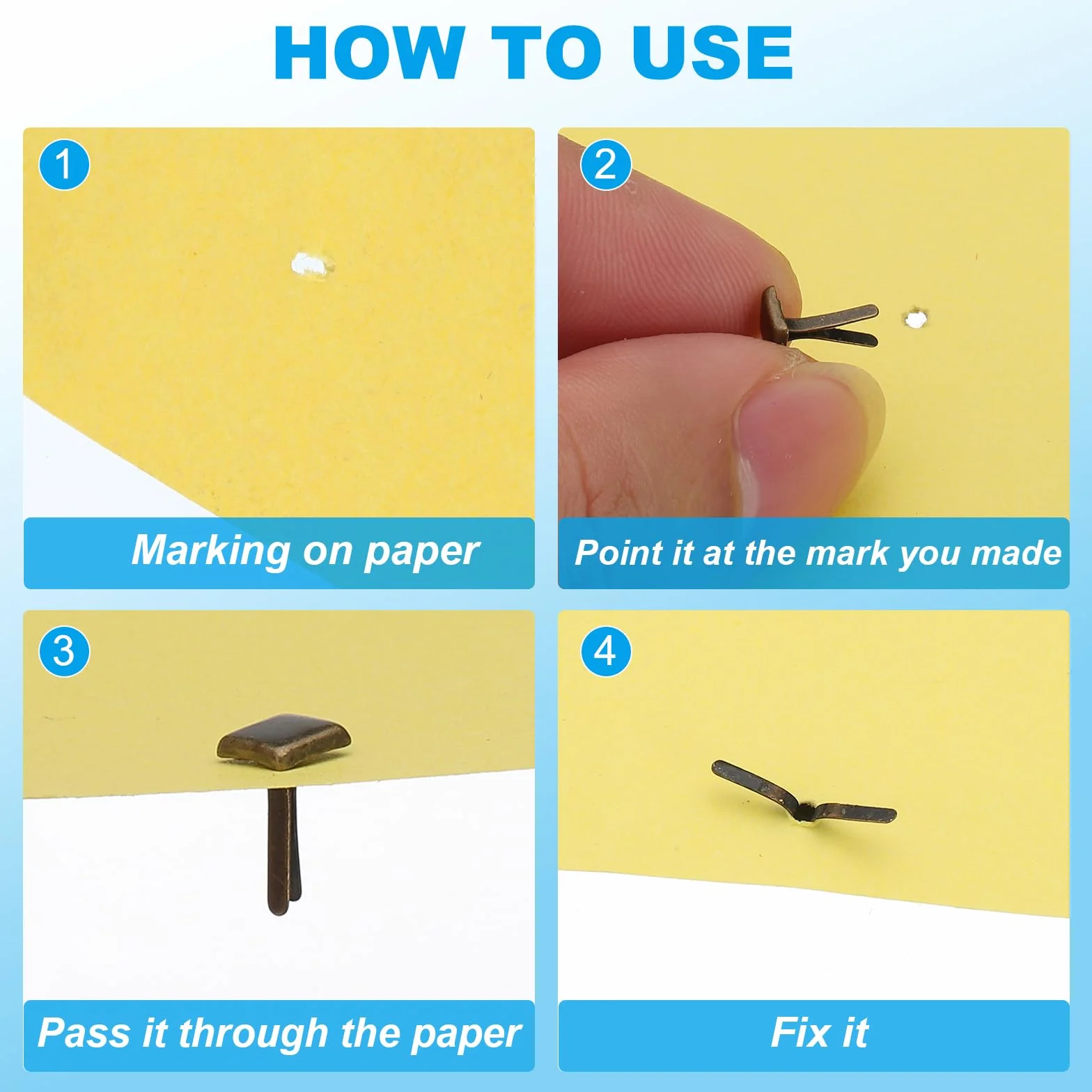 PATIKIL Fermagli per Carta Brads 200Pz Mini Fermacampioni Quadrati Metallo Testa Rotonda Perni Fissaggio Bronzo 0,2"x0,2"