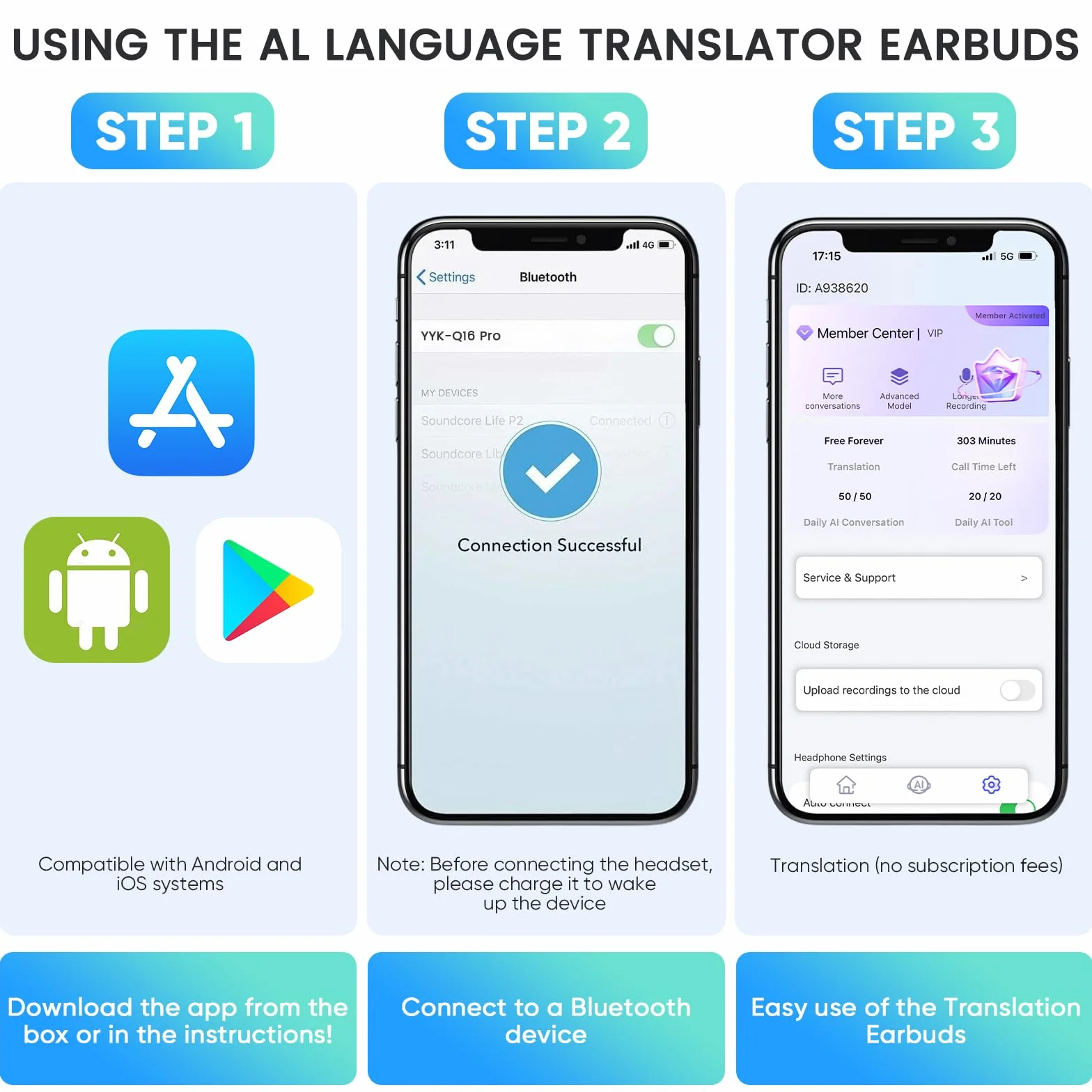 AI Auricolare Traduttore Istantaneo 80H Auricolari Traduttore Tempo Reale Senza Fili con 144 Lingue, Supporto Traduzione/Musica/Chiamate, per Viaggi, Incontri Di Business, con App Gratuita