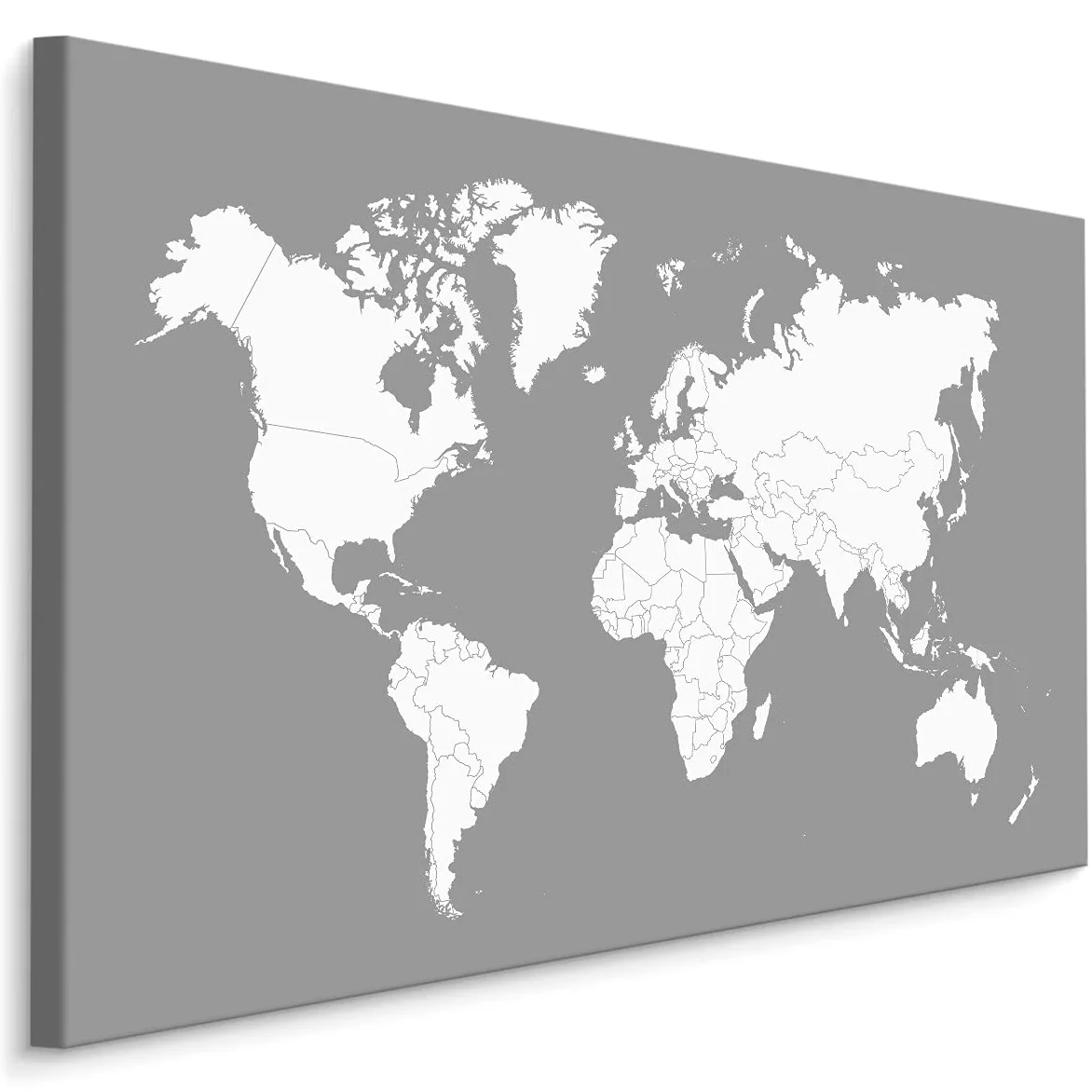 Muralo Quadro su Tela Mappa del Mondo, Continenti, Paesi - 120x80 cm | Stampa artistica su tela tesa su telaio in legno, dettagli geografici nitidi e colori resistenti, pronta da appendere,