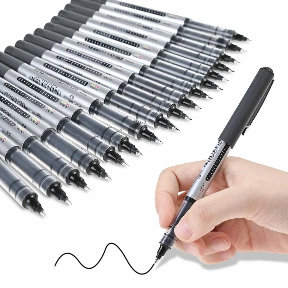 GOLDGE 17 Pezzi Penna a Sfera Roller Inchiostro Nero 0.5mm Punta Extra Fine Asciugatura Rapida