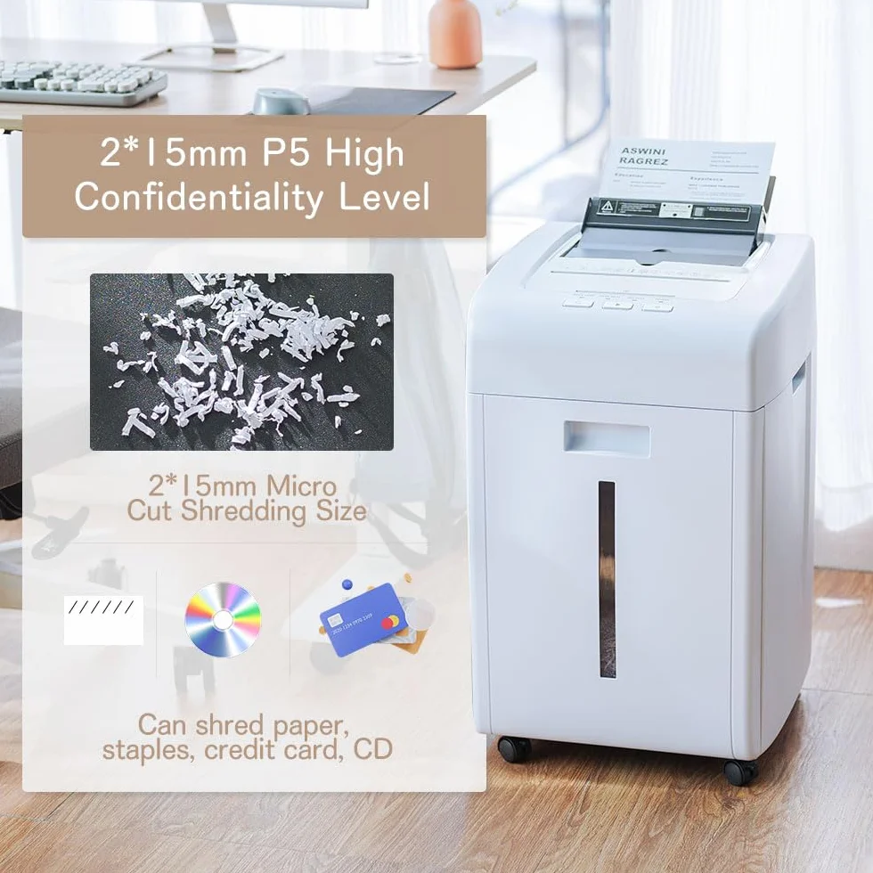 Kalopsia Tritadocumenti Elettrico Professionale: 200 Fogli 60Min Distruggidocumenti Automatico Micro Frammenti P5 Sicurezza Carta di Credito/CD/Graffette Trita Carta da Ufficio Casa con Cestino 35L