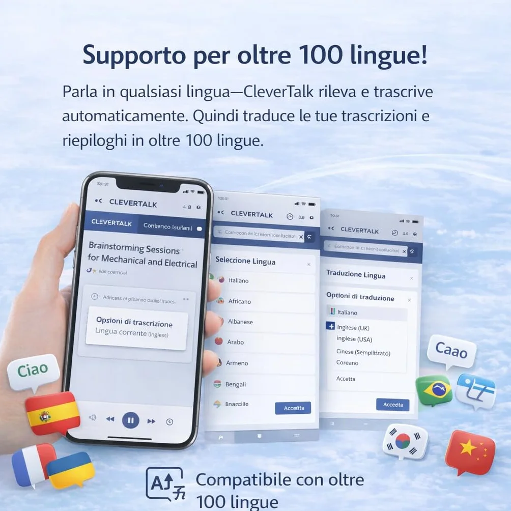 CleverTalk Q1 Registratore Vocale con IA | Attivazione Vocale | App Mobile, Mac, Windows e Web | Cloud Europeo GDPR | 64GB | Audio HD 1536kbps | USB-C