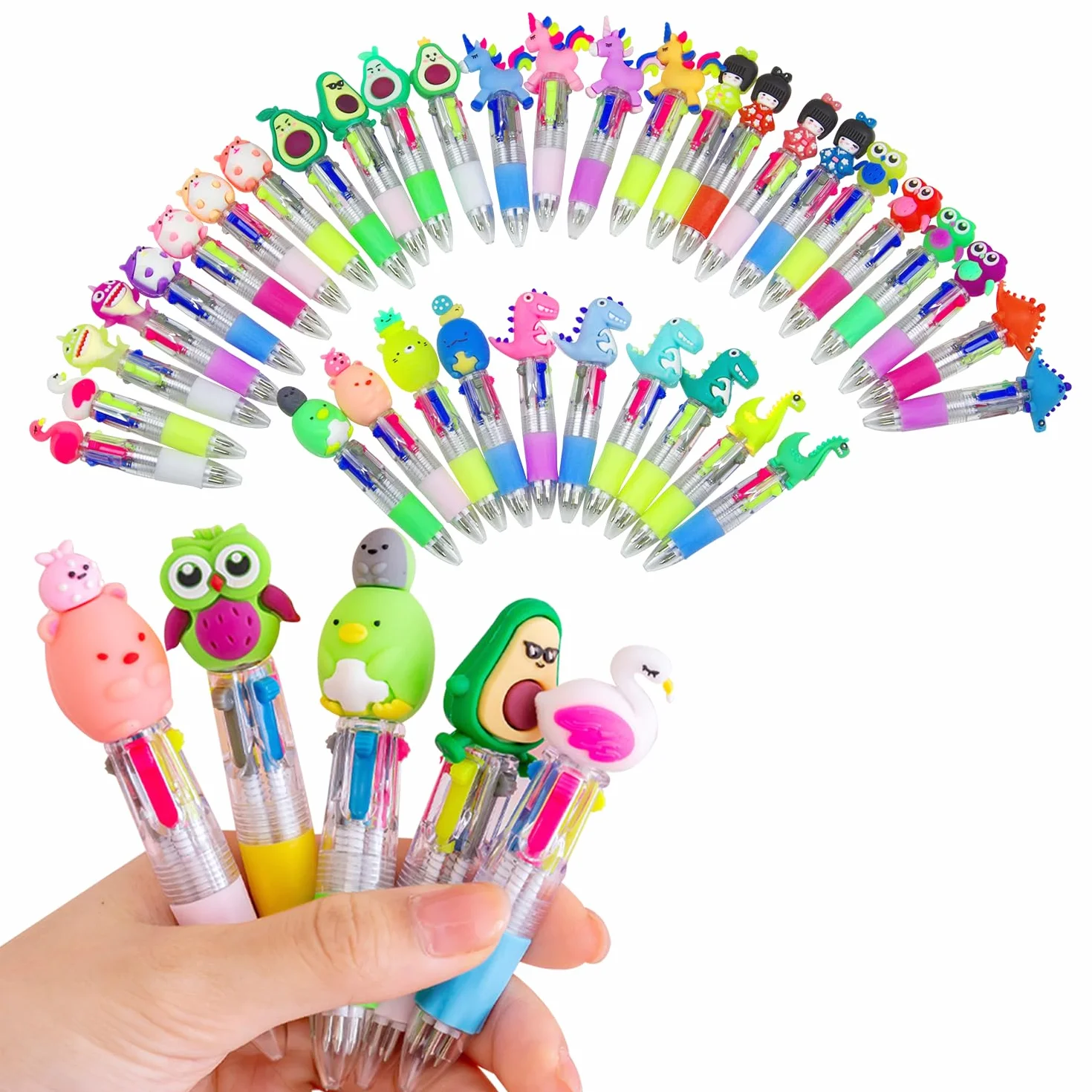 Penne Multicolore Set di Penne a Sfera 4-in-1 Retrattile con Animali Kawaii Gadget Compleanno Bambini