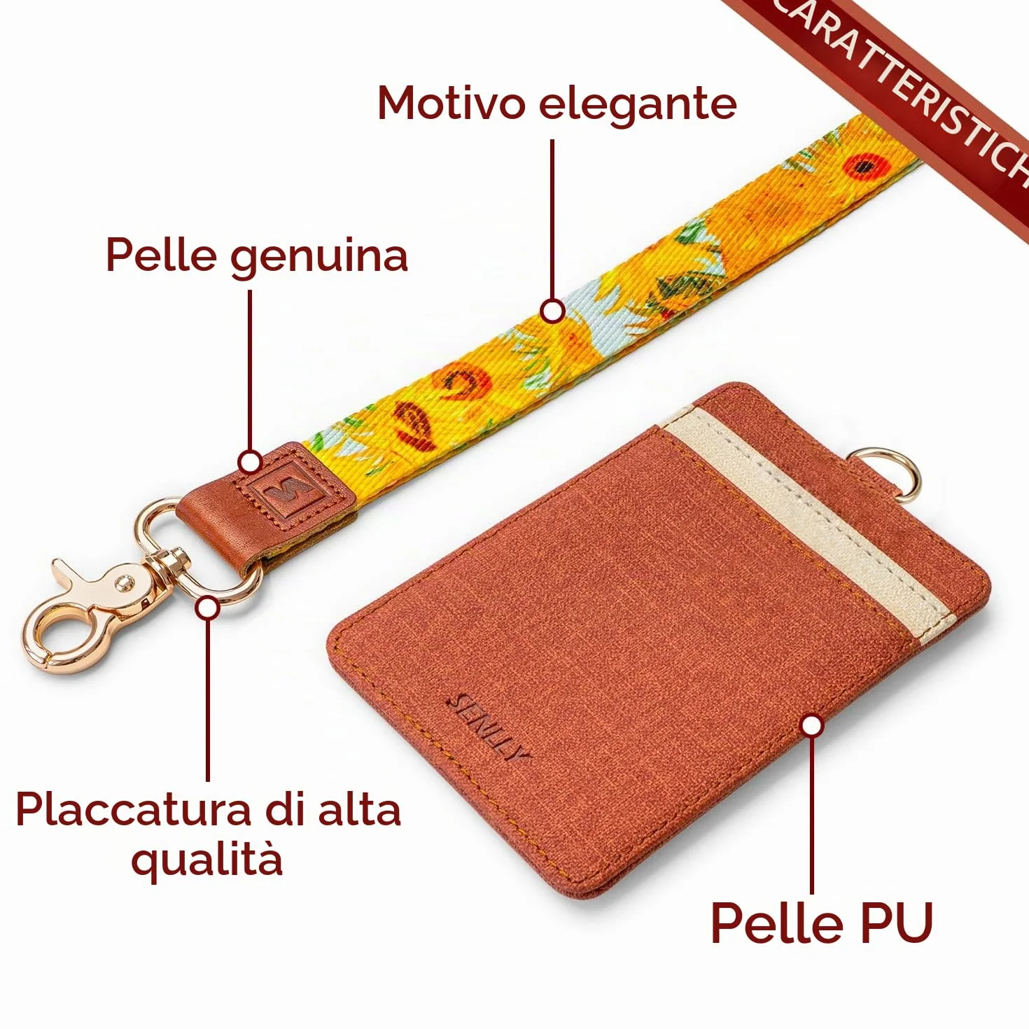 Carte Porta Badge Identificativo Pelle PU con Cordino da Collo 2 Tasche Finestra Trasparente ID