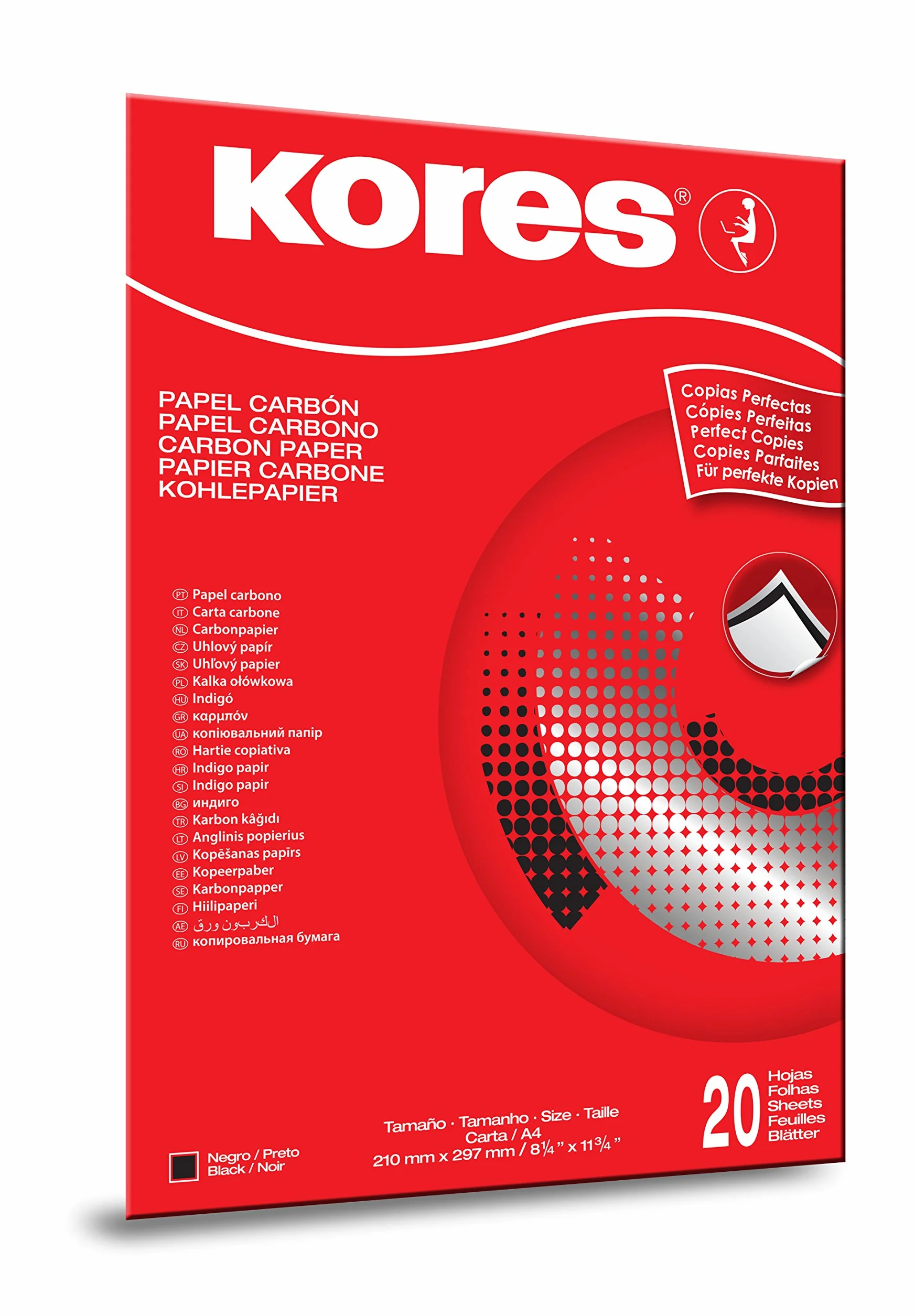 Kores Carta Carbone Nera A4 21x29,7 cm 20 Fogli Scrittura a Macchina Riutilizzabile