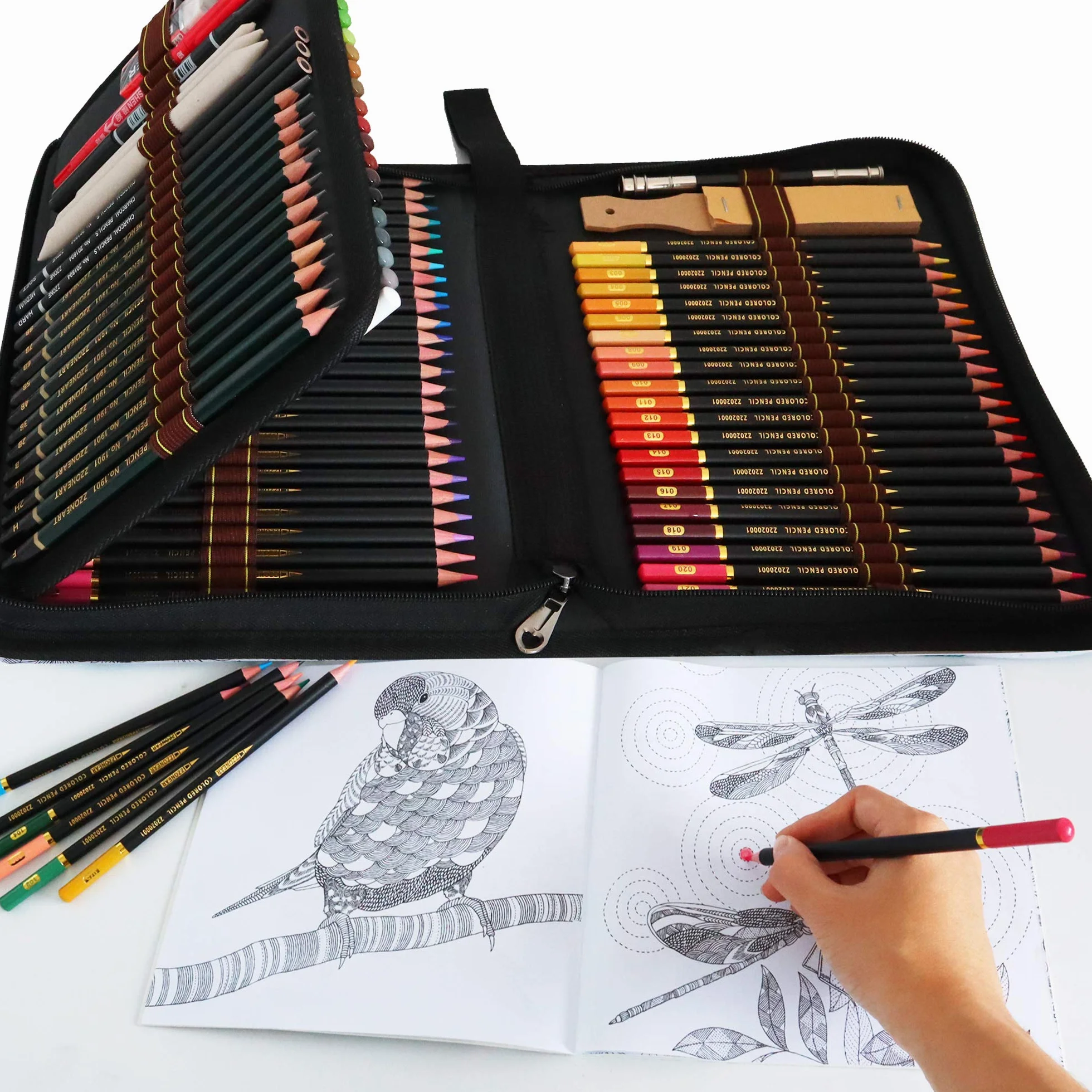 Kit Schizzo Matite Colorate Artistico 12 Matite 72 Colori Astuccio Portapenne Grande