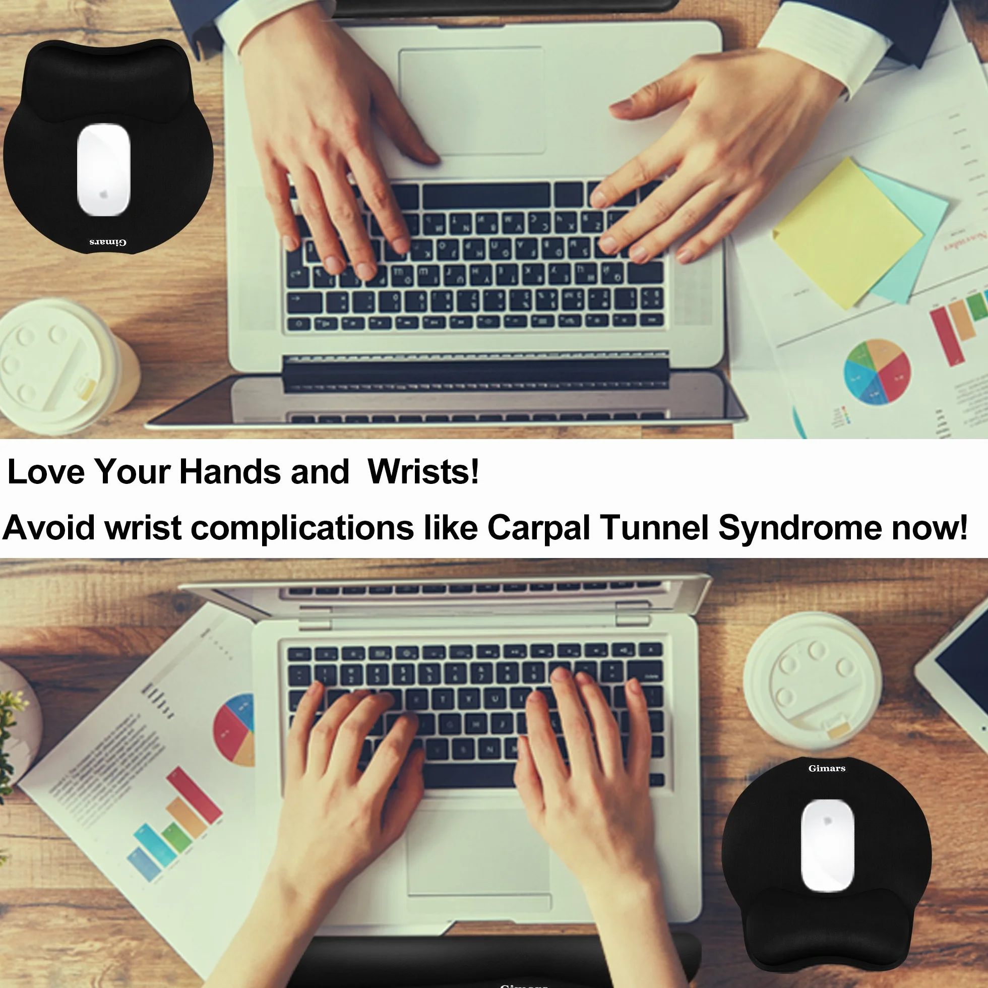 Gimars Cuscini Poggiapolsi e Mouse Pad con Poggiapolsi per Mouse Tastiera Ergonomico Memory Foam Lycra