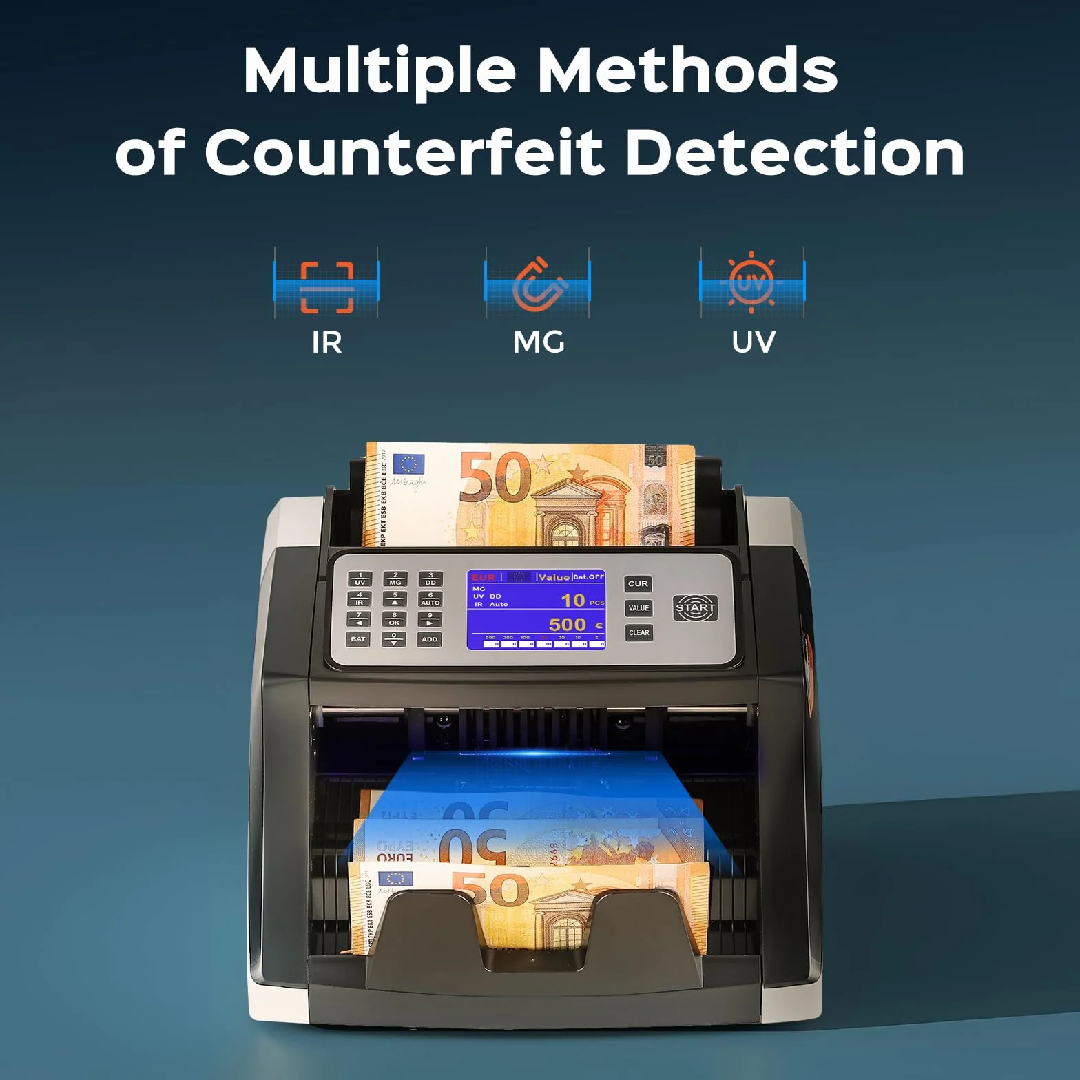Bonvoisin Conta Banconote, Macchina Conta Soldi che Conta il Valore delle Banconote Ordinate, Rilevazione Contraffazioni UV/MG/IR, Contatore di Denaro, 1000 Pezzi/Min (Importi misti non conteggiabili)