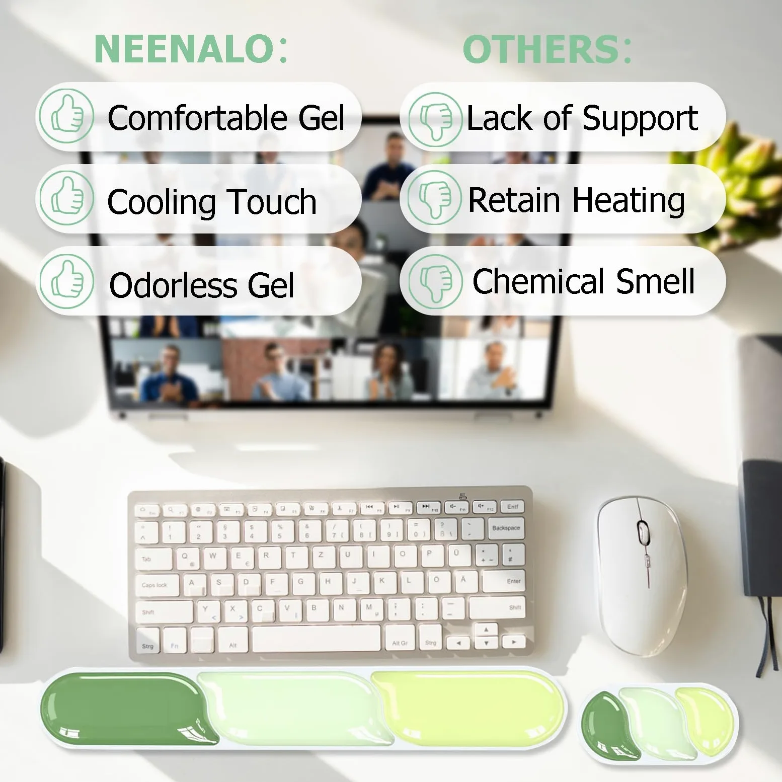 Poggiapolsi per tastiera in gel, poggiapolsi ergonomico per tastiera e mouse del computer, supporto morbido per il polso e tappetino per tastiera per digitare sollievo dal dolore, adatto per ufficio