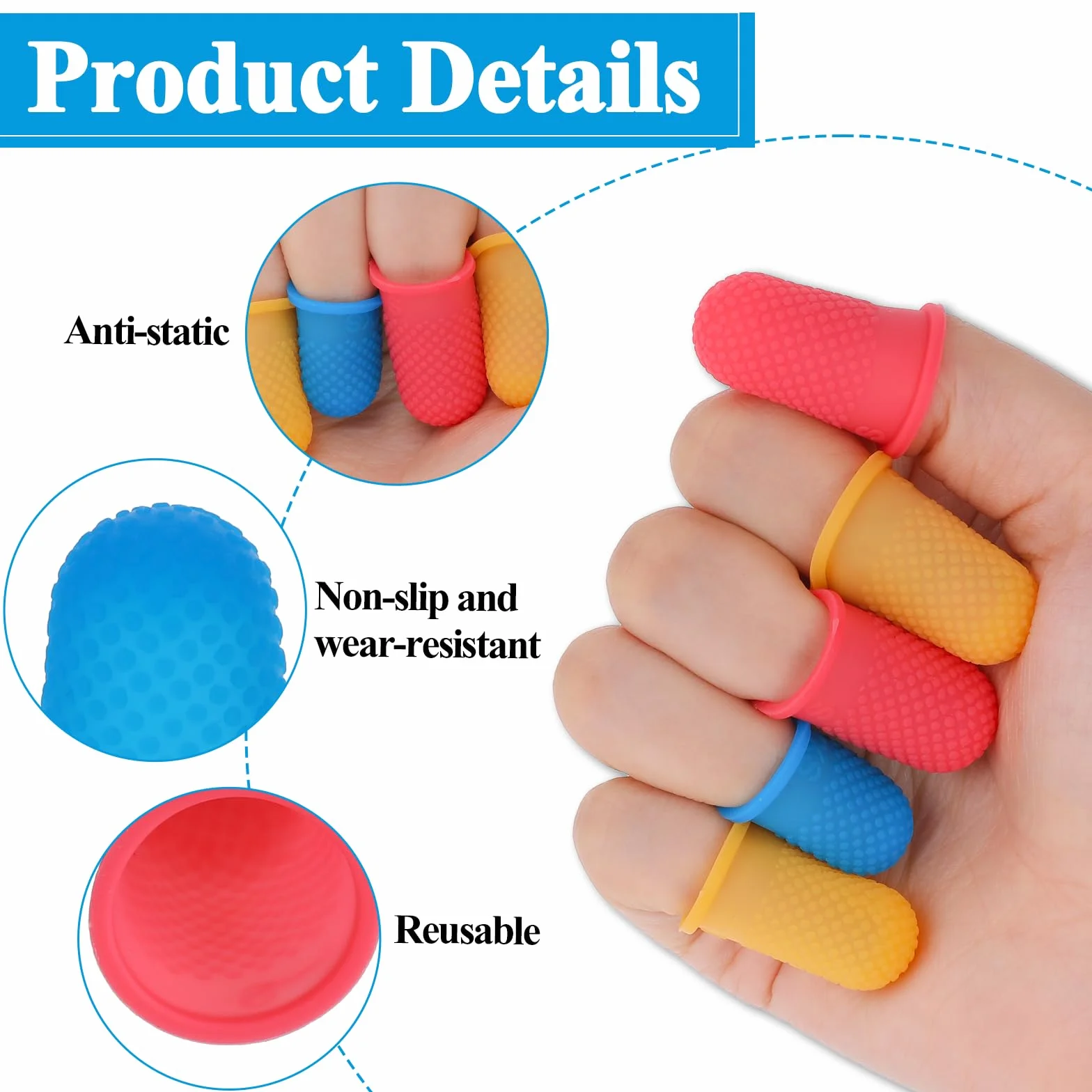 COMNICO 15 ditali in gomma per dita, 3 colori, riutilizzabili, per artigianato