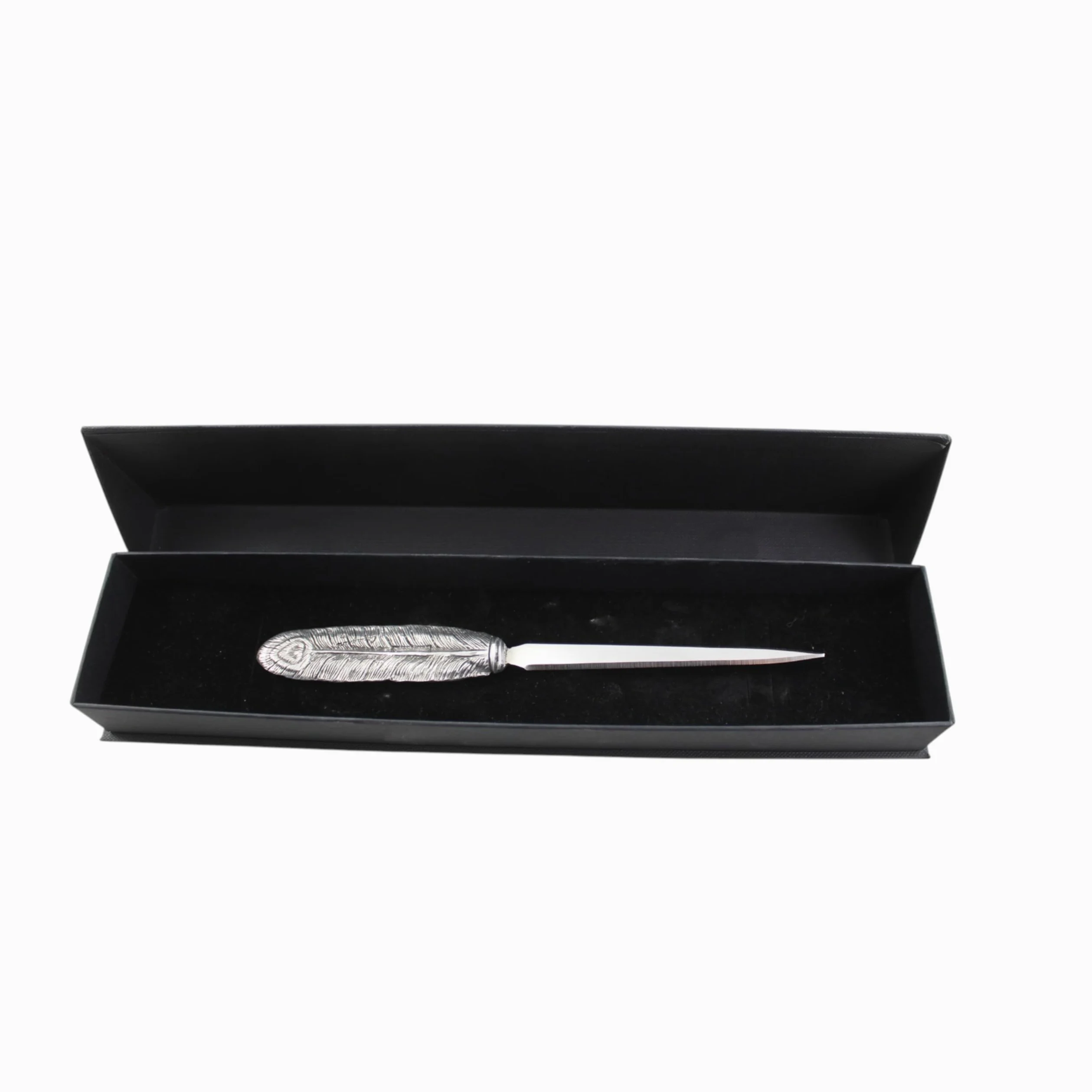 Cavagnini, Apribuste tagliacarte elegante, in acciaio inox e peltro. Confezione regalo inclusa. (Piuma)